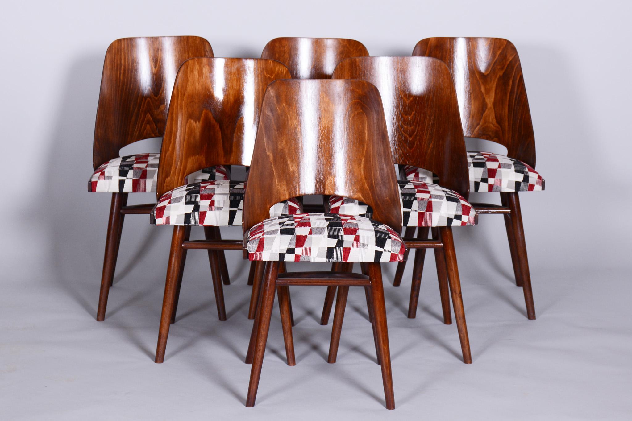 Restored Set of Six Mid-Century Beech Armchairs.

Designer: Oswald Heardtl
Source: Czechia
Period: 1950-1959
Material: Beech, Fabric, Upholstery

Our professional refurbishing team in Czechia has fully restored it according to the original
