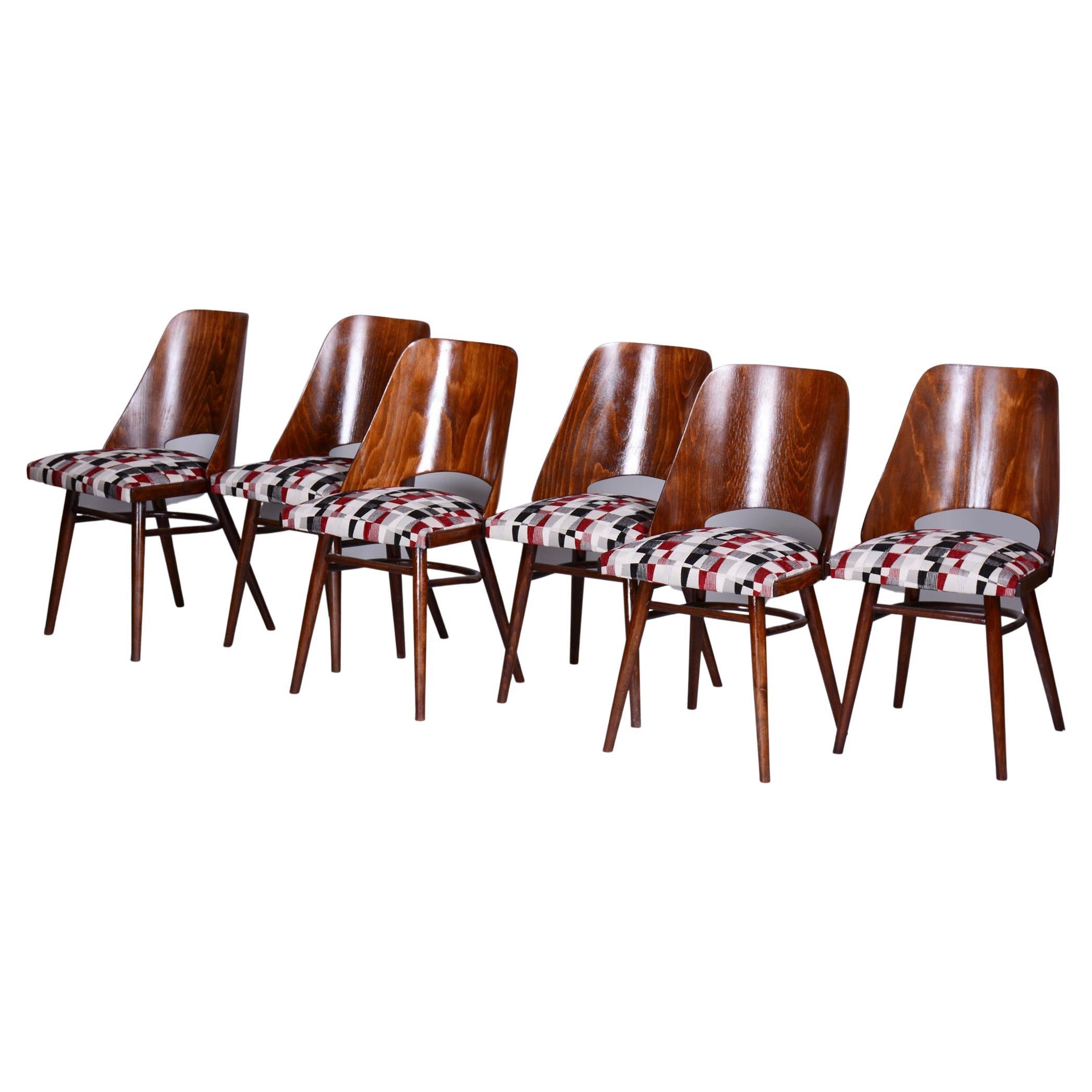 Set of Six Midcentury Beech Chairs, Oswald Heardtl, Restored, Czechia, 1950s For Sale