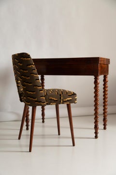 Set of Six Mid Century Brown Tiger Jacquard Velvet Shell Chairs, Europe, 1960s