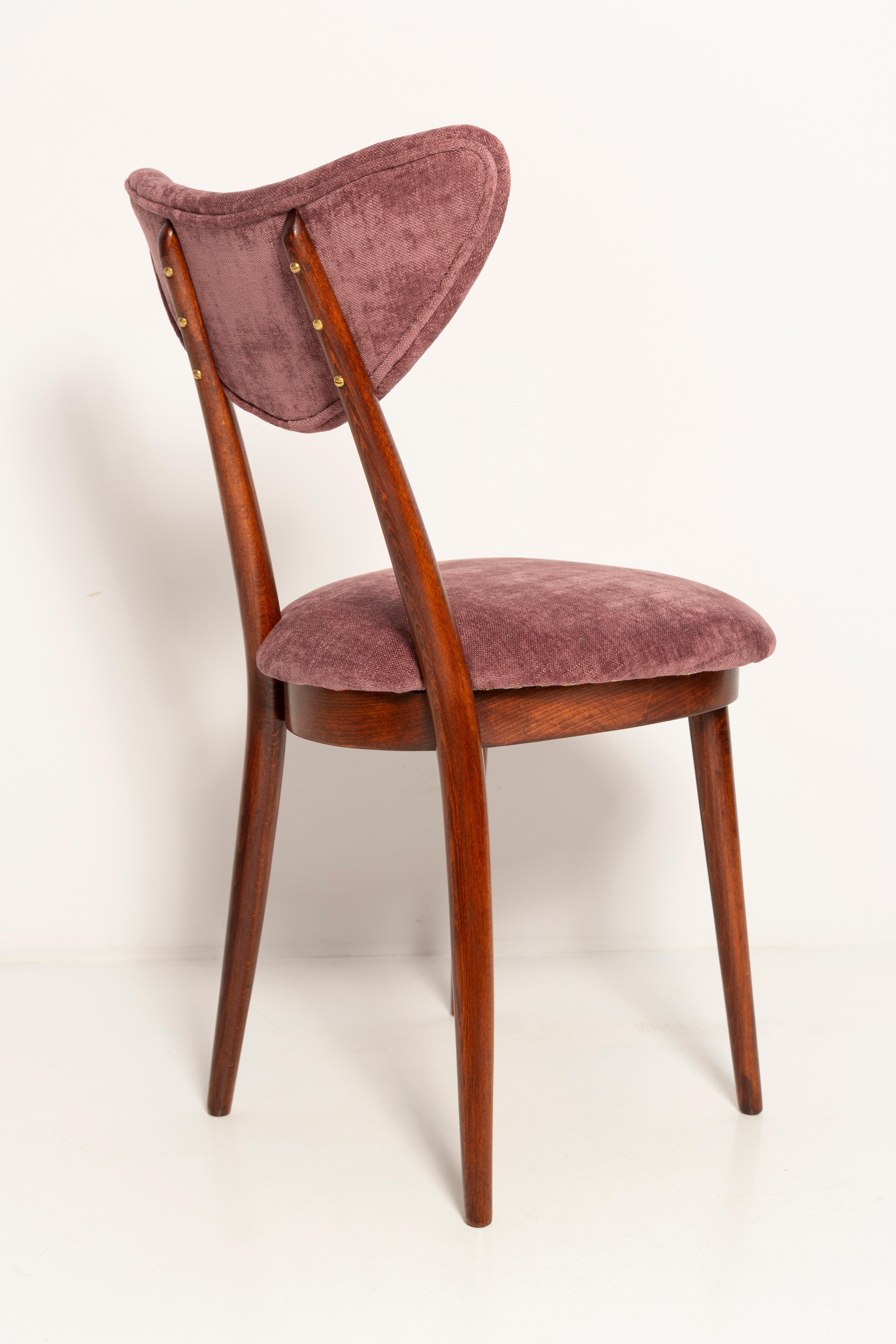 Set of Six Midcentury Burgundy Pink Velvet Heart Chairs, Europe, 1960s For Sale 3