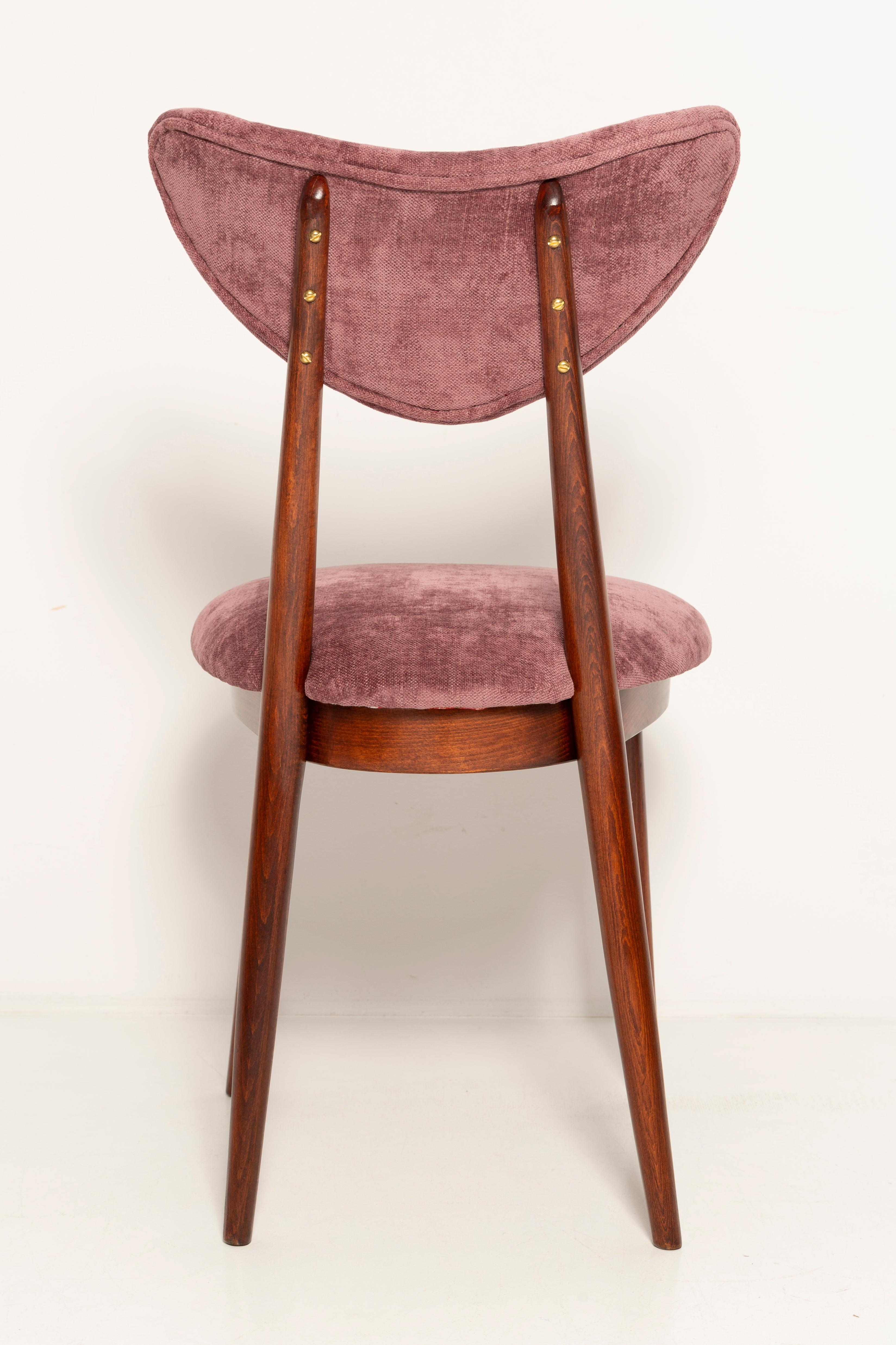 Ensemble de six chaises à cœurs en velours rose bordeaux du milieu du siècle, Europe, années 1960 en vente 4