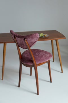 Set of Six Midcentury Burgundy Pink Velvet Heart Chairs, Europe, 1960s