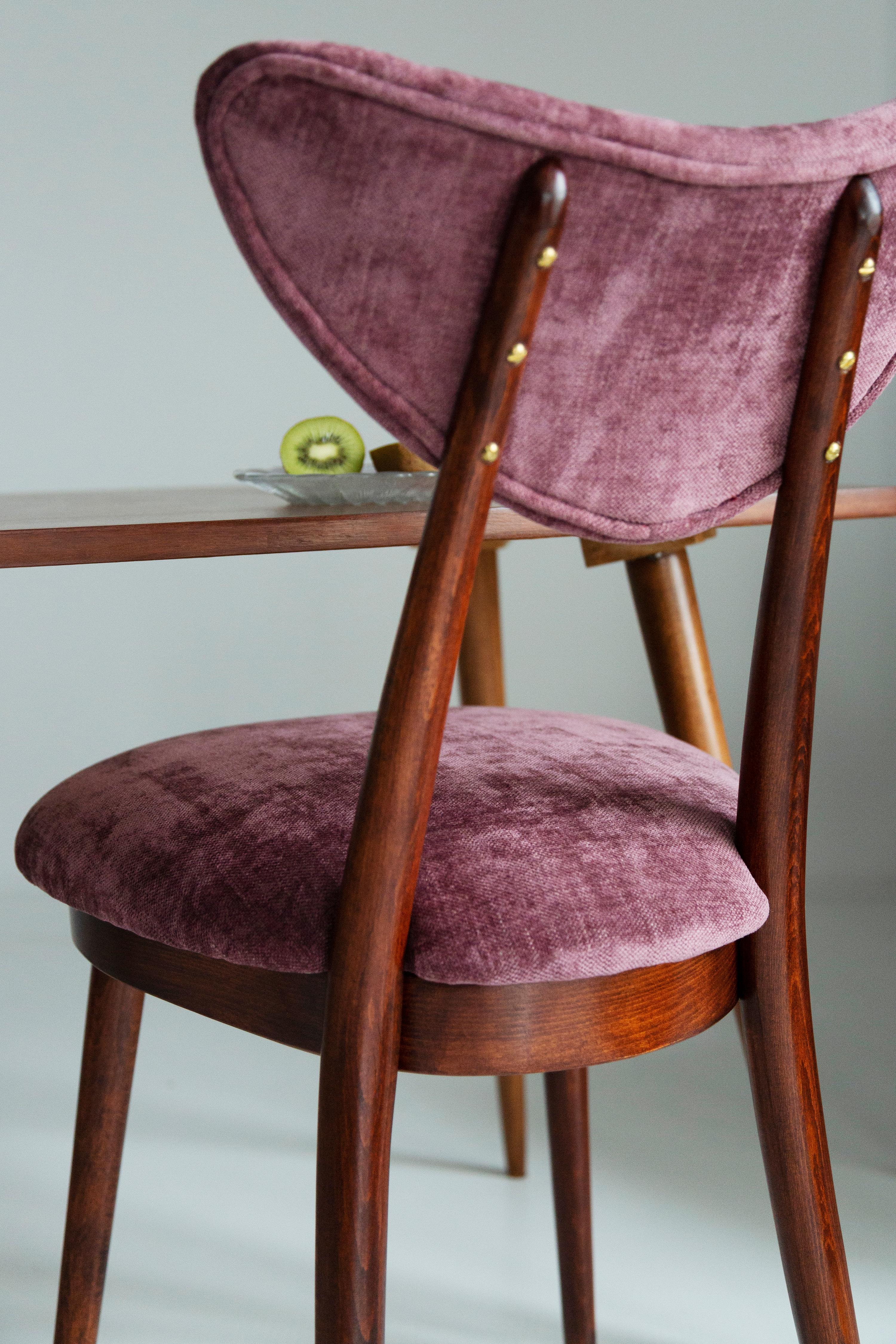 Hand-Crafted Set of Six Midcentury Burgundy Pink Velvet Heart Chairs, Europe, 1960s For Sale