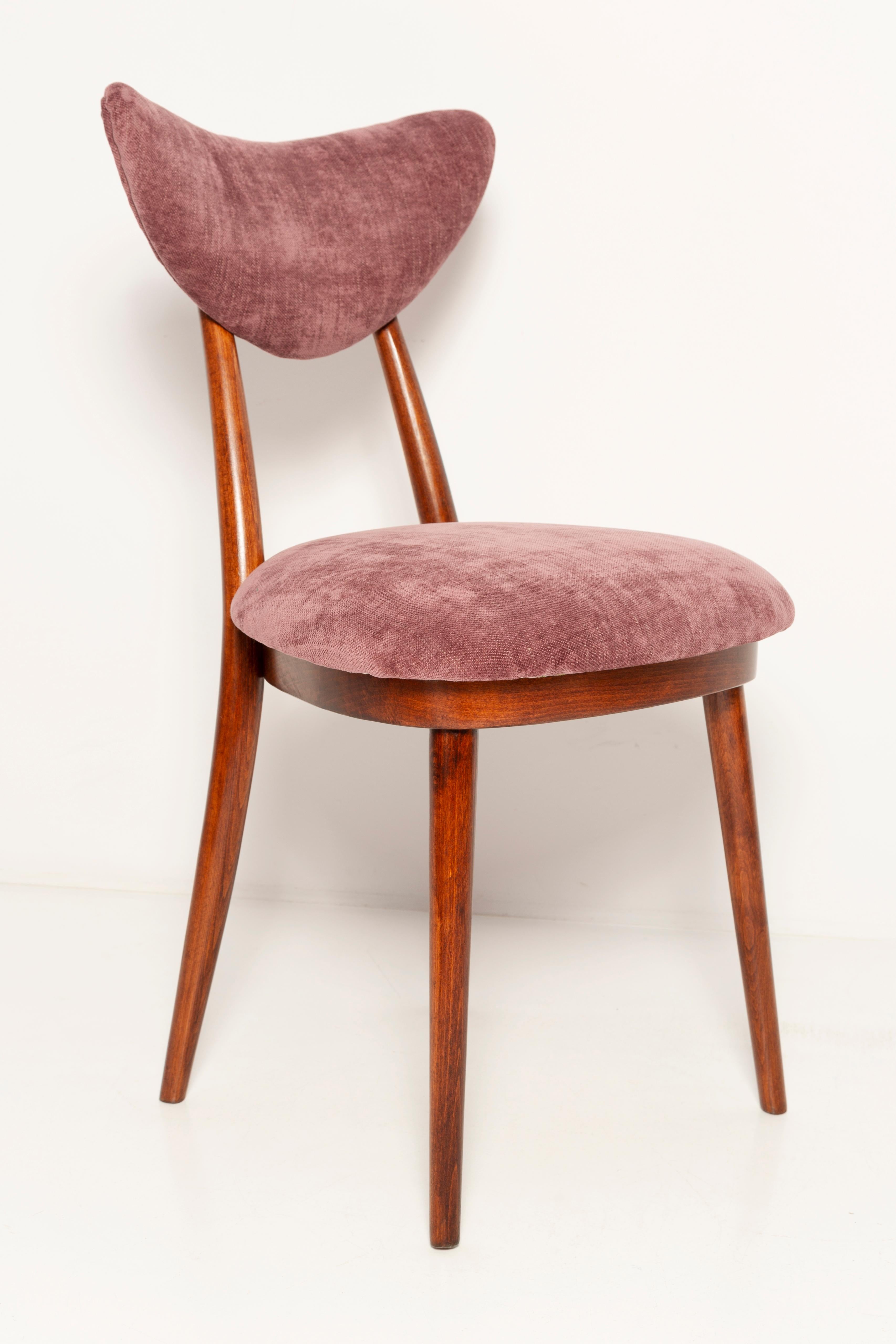 20th Century Set of Six Midcentury Burgundy Pink Velvet Heart Chairs, Europe, 1960s For Sale