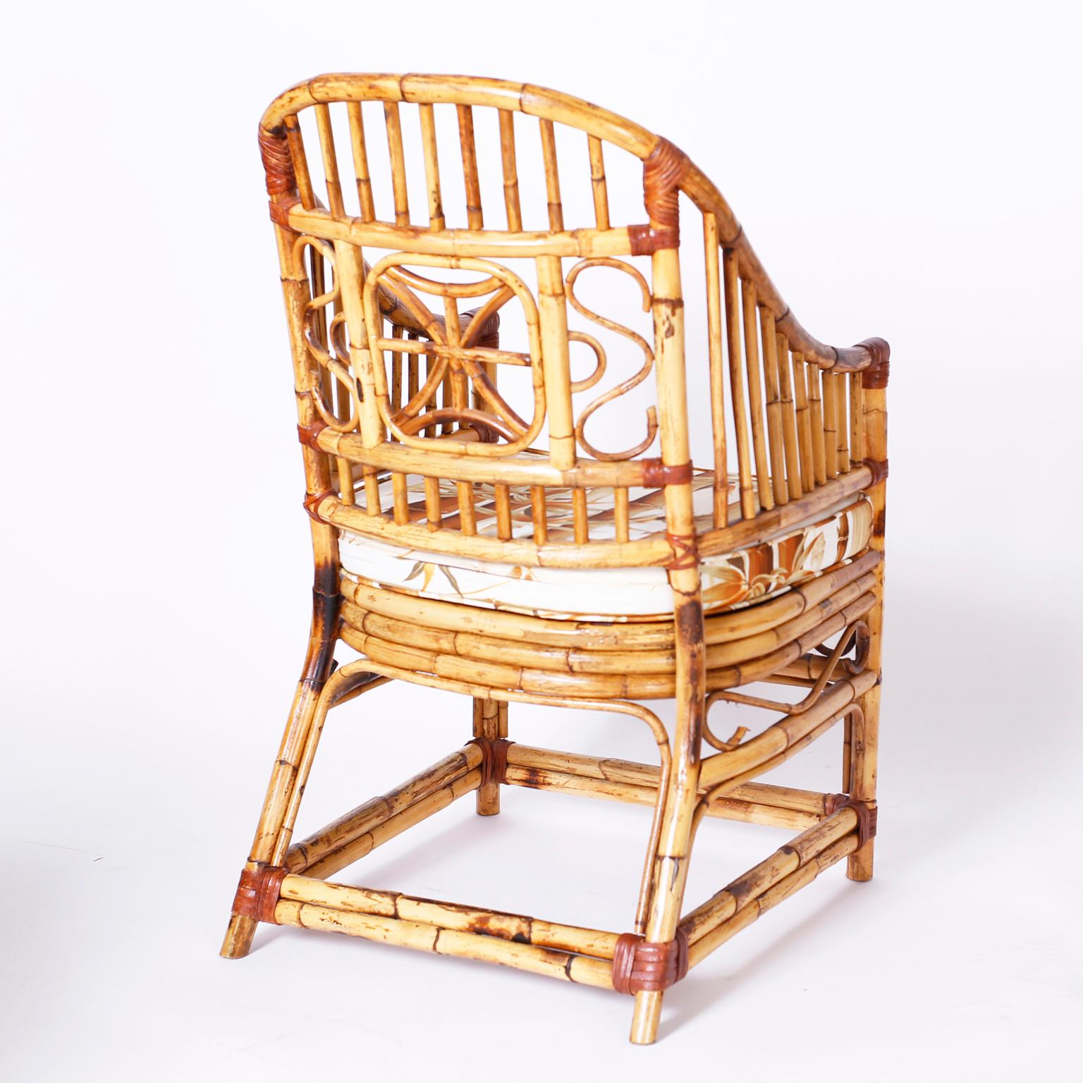 20th Century Set of Six Midcentury Burnt Bamboo Dining Armchairs