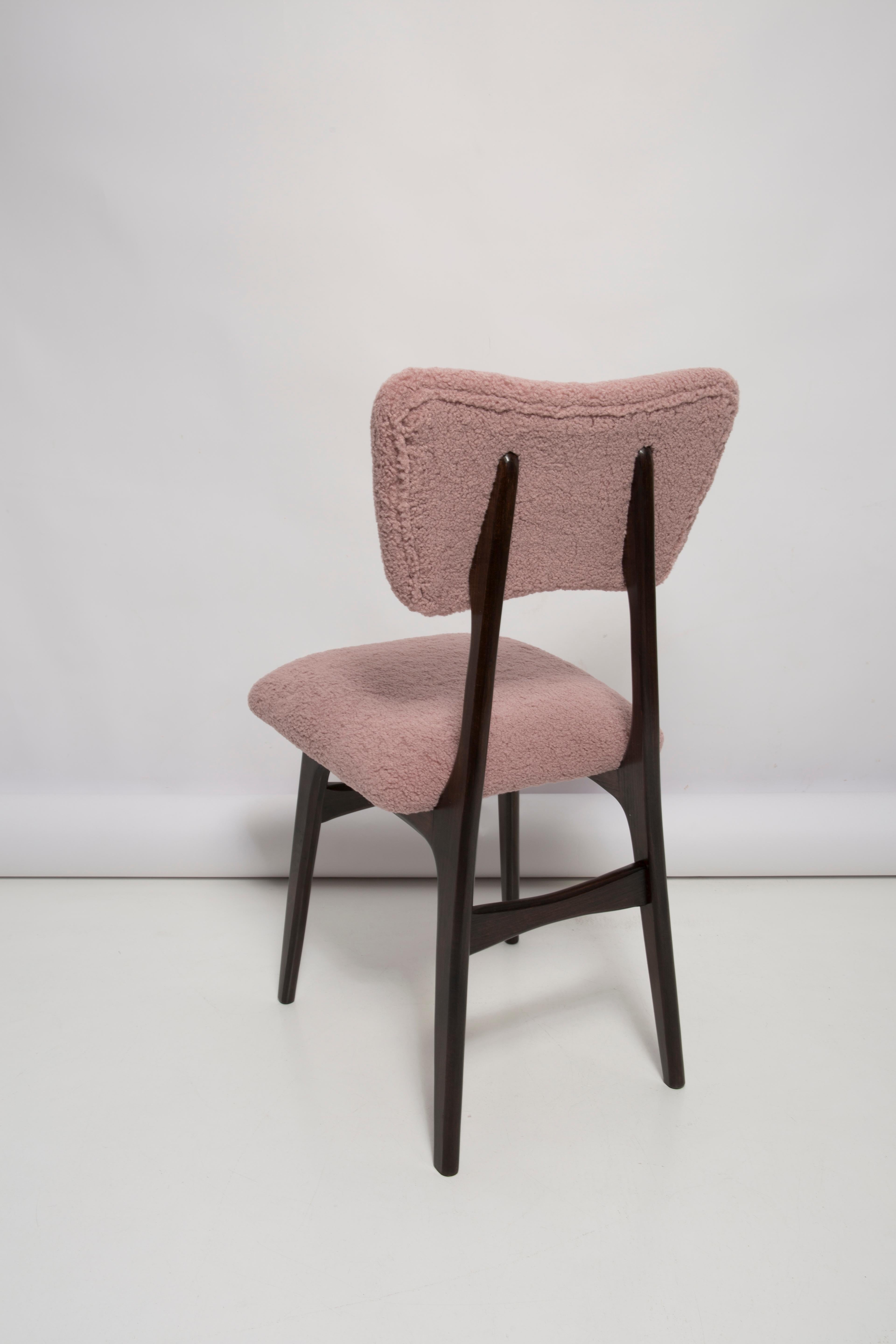 Set of Six Mid Century Butterfly Dining Chairs, Pink Boucle, Europe, 1960s For Sale 2