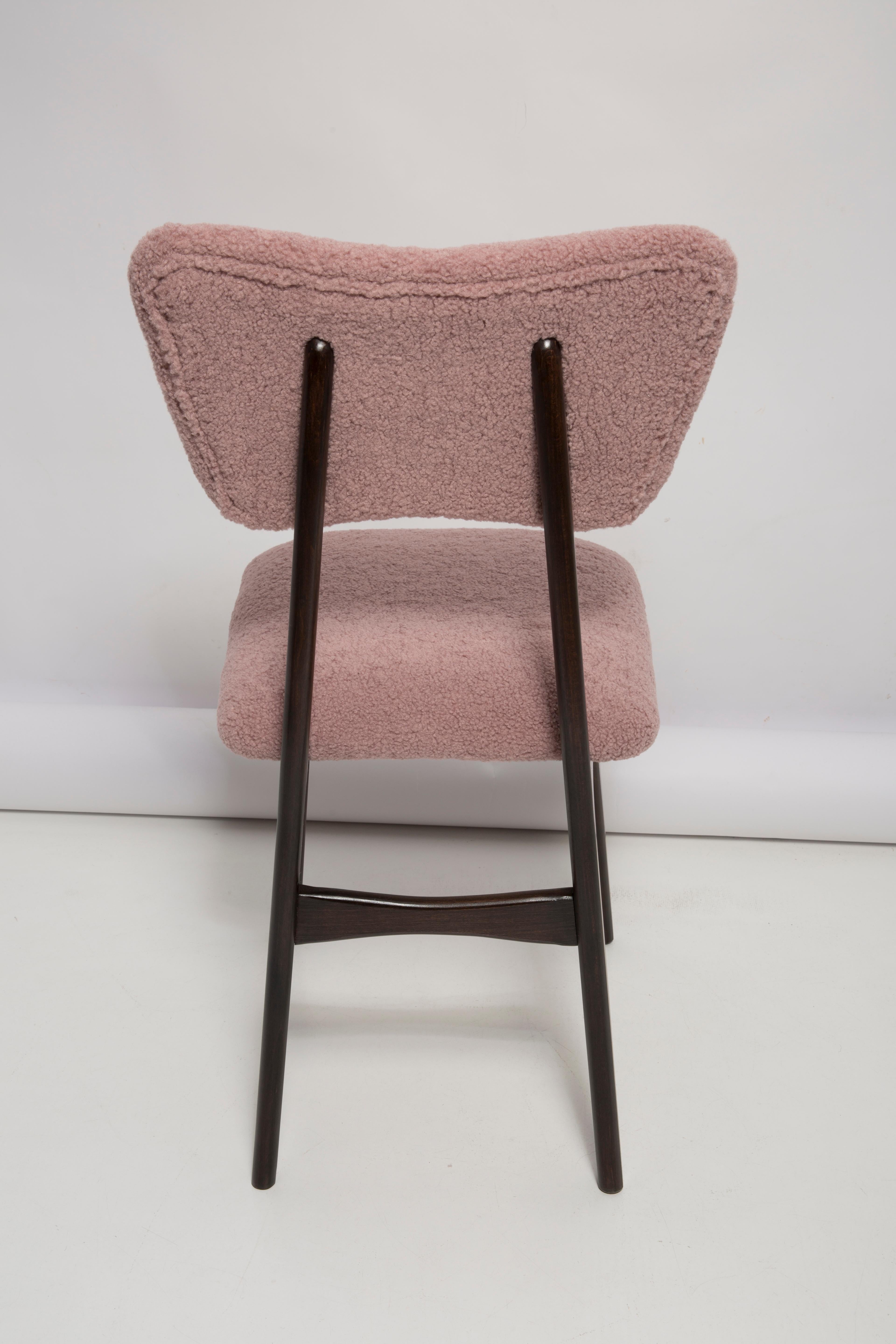 Set of Six Mid Century Butterfly Dining Chairs, Pink Boucle, Europe, 1960s For Sale 4