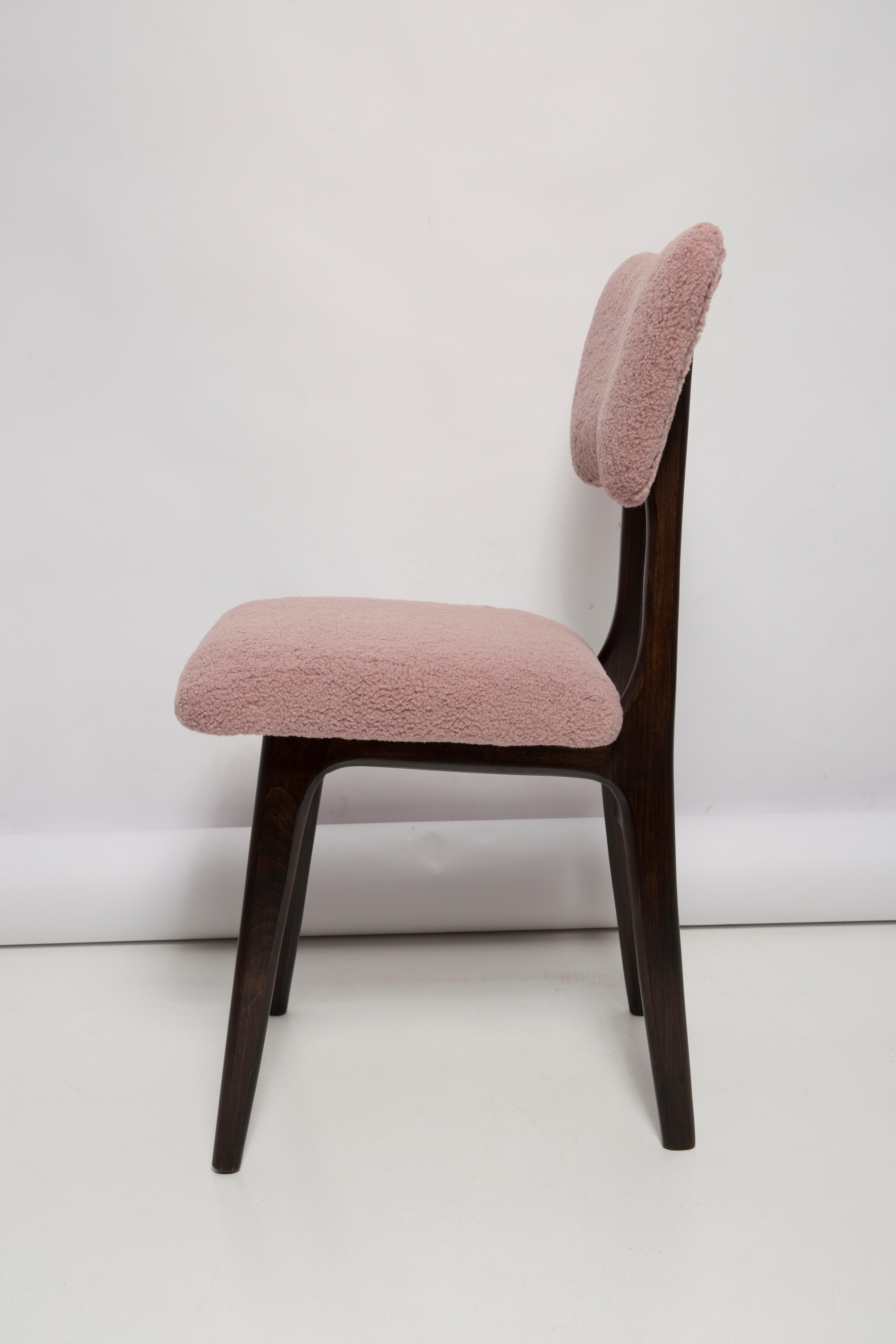 Polish Set of Six Mid Century Butterfly Dining Chairs, Pink Boucle, Europe, 1960s For Sale
