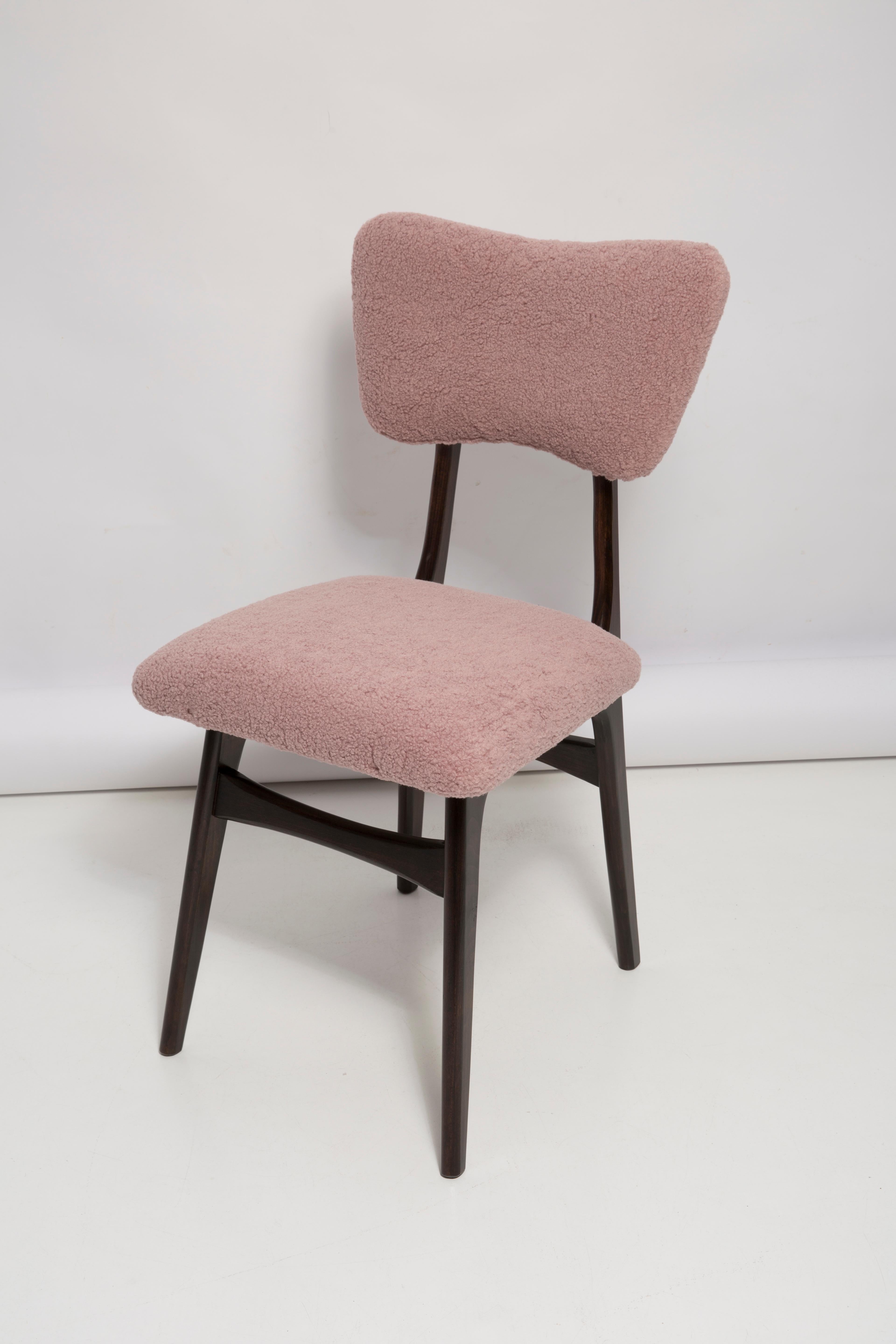 Hand-Crafted Set of Six Mid Century Butterfly Dining Chairs, Pink Boucle, Europe, 1960s For Sale