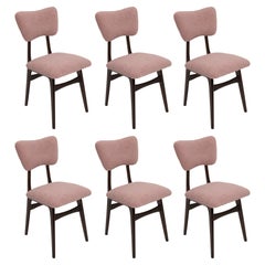 Vintage Set of Six Mid Century Butterfly Dining Chairs, Pink Boucle, Europe, 1960s