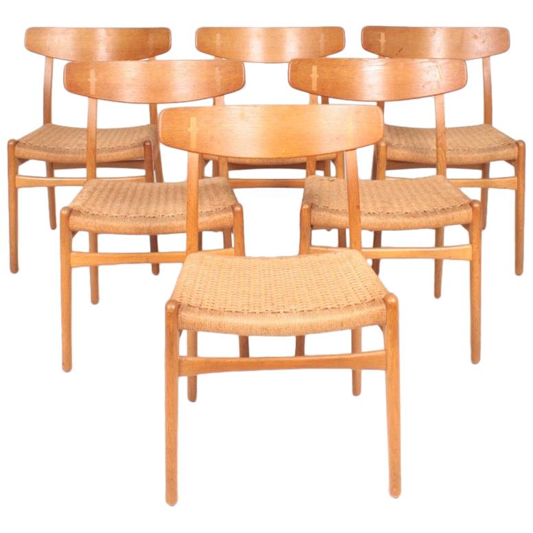 Set of Six Midcentury CH 23 Side Chairs in Oak by Wegner Danish Design, 1950s