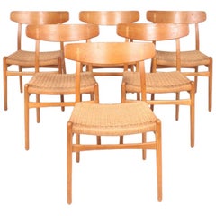 Set of Six Midcentury CH 23 Side Chairs in Oak by Wegner Danish Design, 1950s