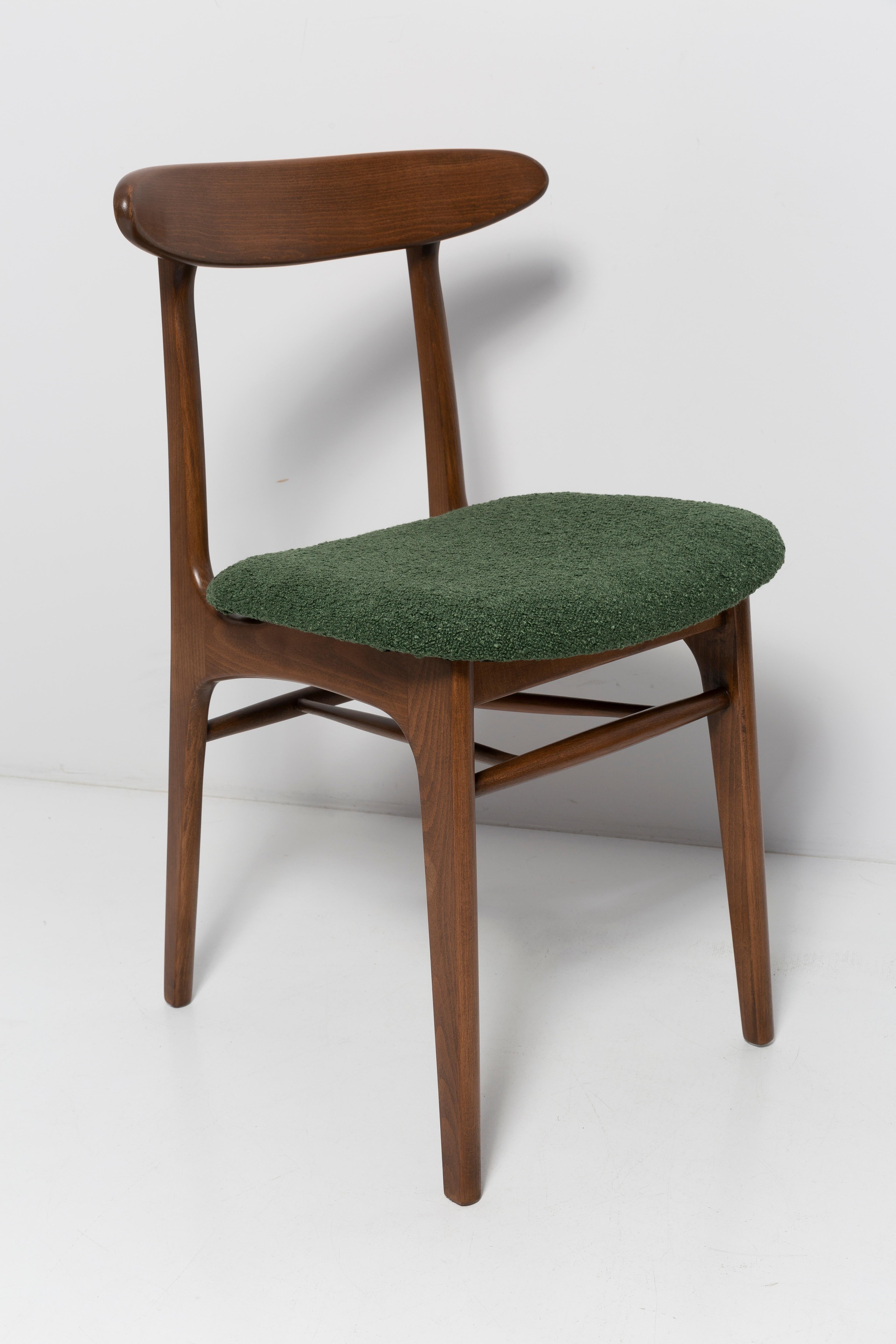 Chair designed by Prof. Rajmund Halas. Made of beechwood. Chair is after a complete upholstery renovation, the woodwork has been refreshed. Seat is dressed in green, durable and pleasant to the touch unique boucle spanish fabric. Chair is stable and