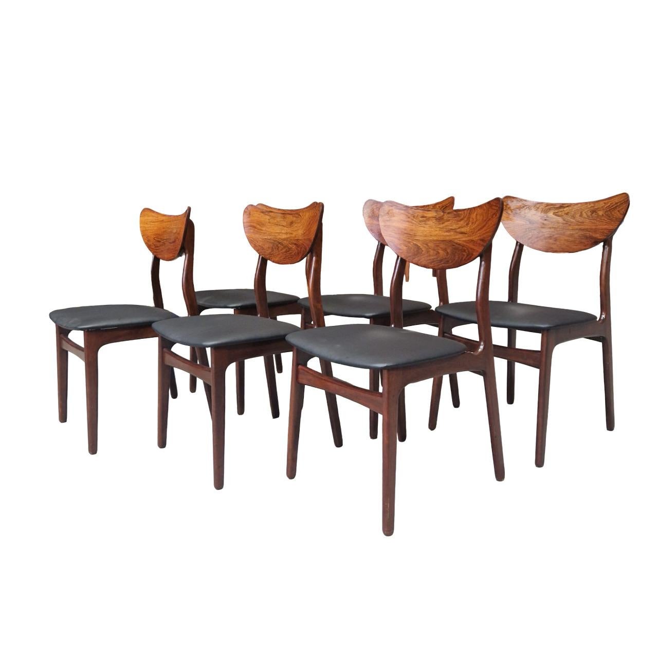 Mid-Century Modern Set of Six Mid Century Chairs in the style of H.P. Hansen For Sale