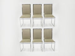 Set of Six Midcentury Chairs Metal Arredo Milan Chrome Burl, 1970s