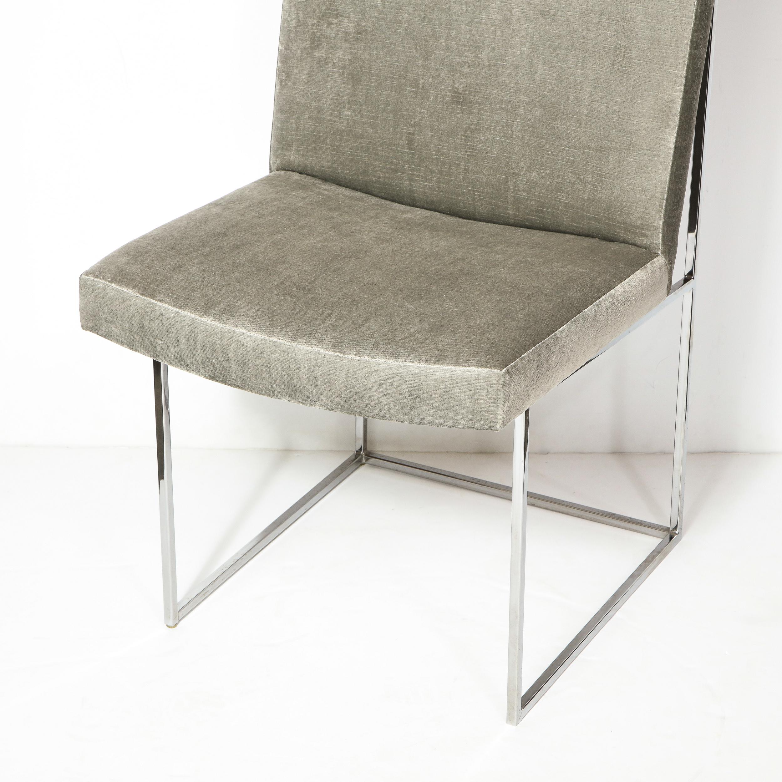 American Set of Six Mid Century Chrome & Platinum Velvet Dining Chairs by Milo Baughman