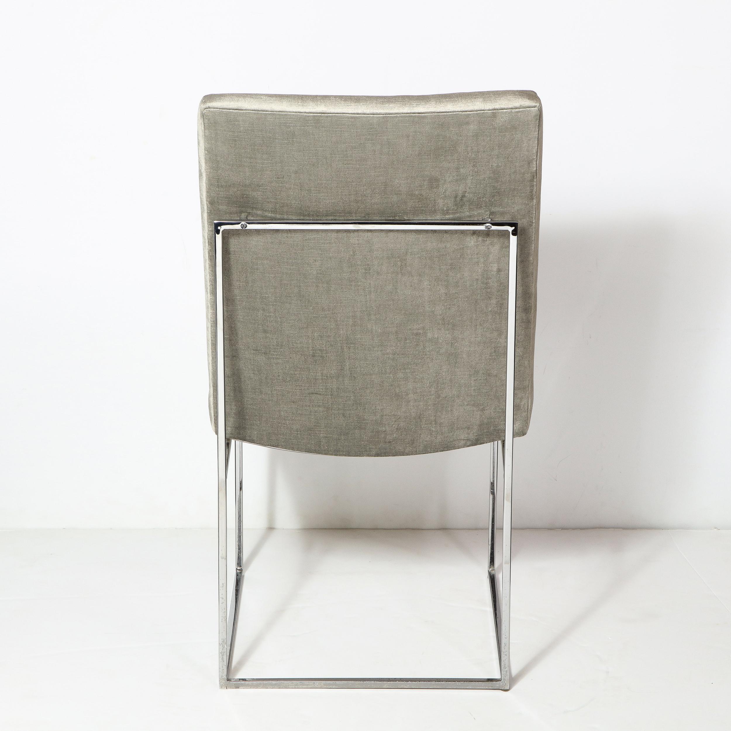 Set of Six Mid Century Chrome & Platinum Velvet Dining Chairs by Milo Baughman 1