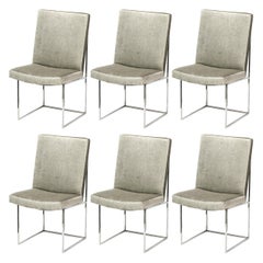 Set of Six Mid Century Chrome & Platinum Velvet Dining Chairs by Milo Baughman