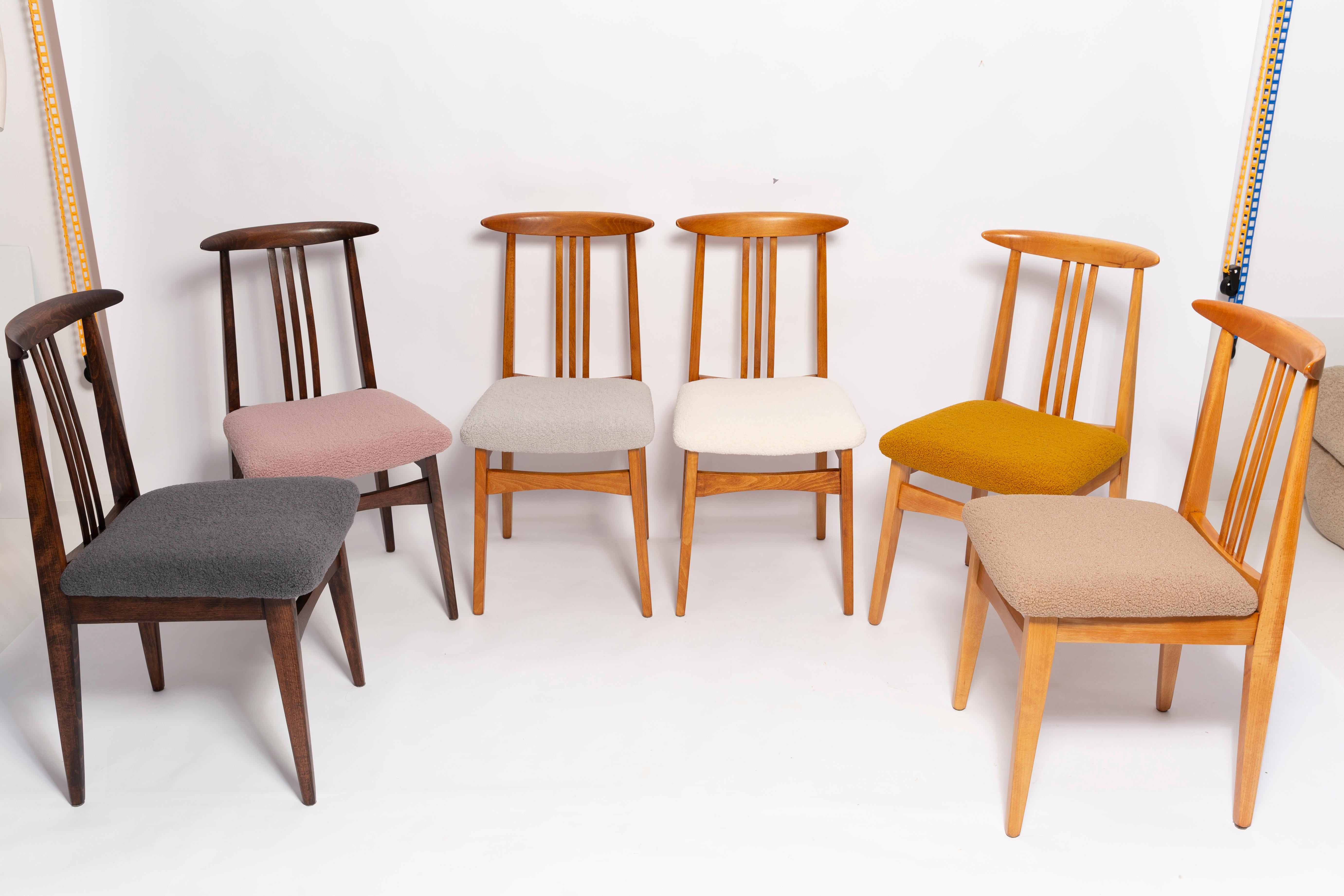 Mid-Century Modern Set of Six Mid-Century Colorful Boucle Chairs, M Zielinski, Europe, 1960