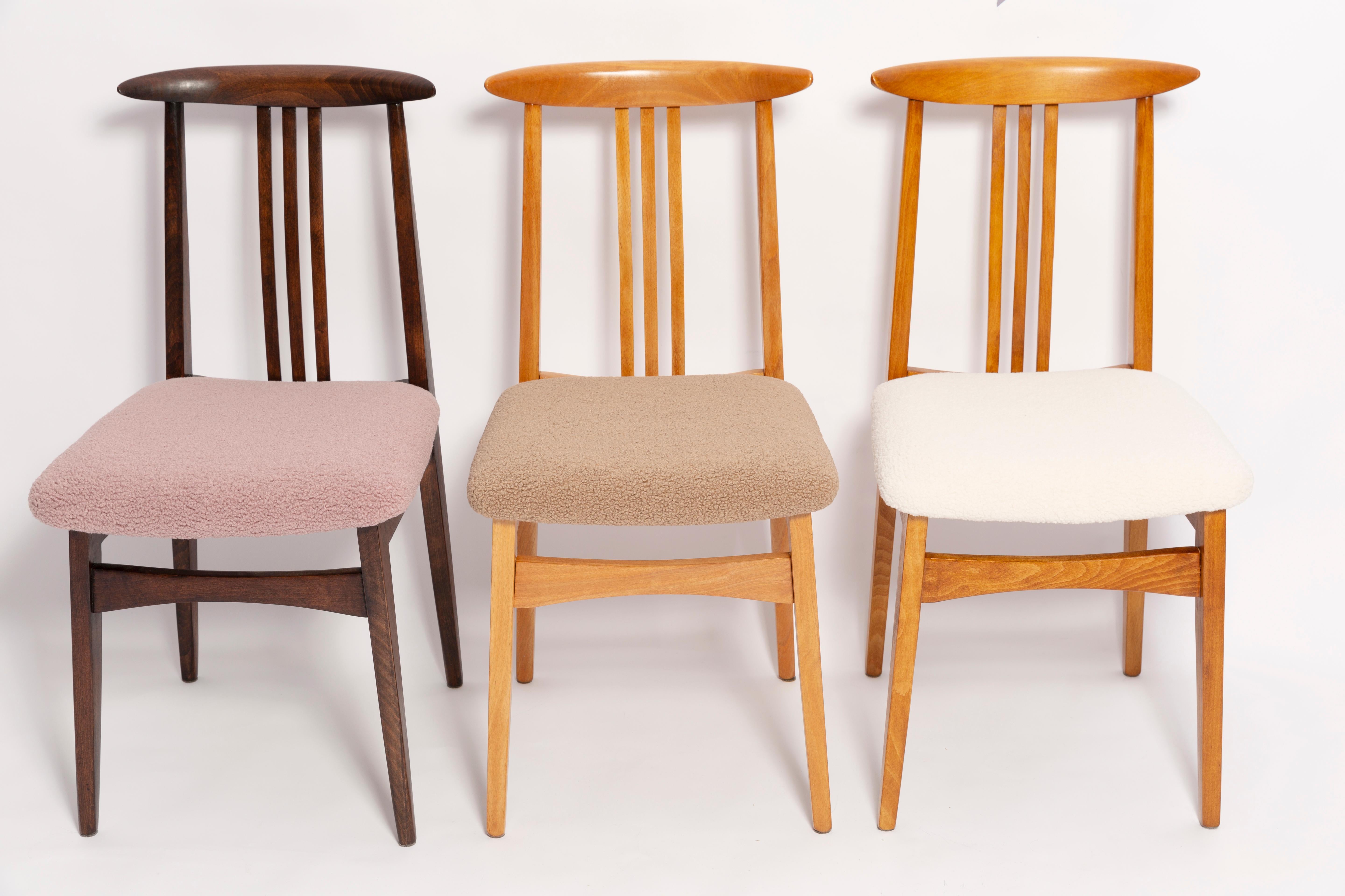 Hand-Crafted Set of Six Mid-Century Colorful Boucle Chairs, M Zielinski, Europe, 1960