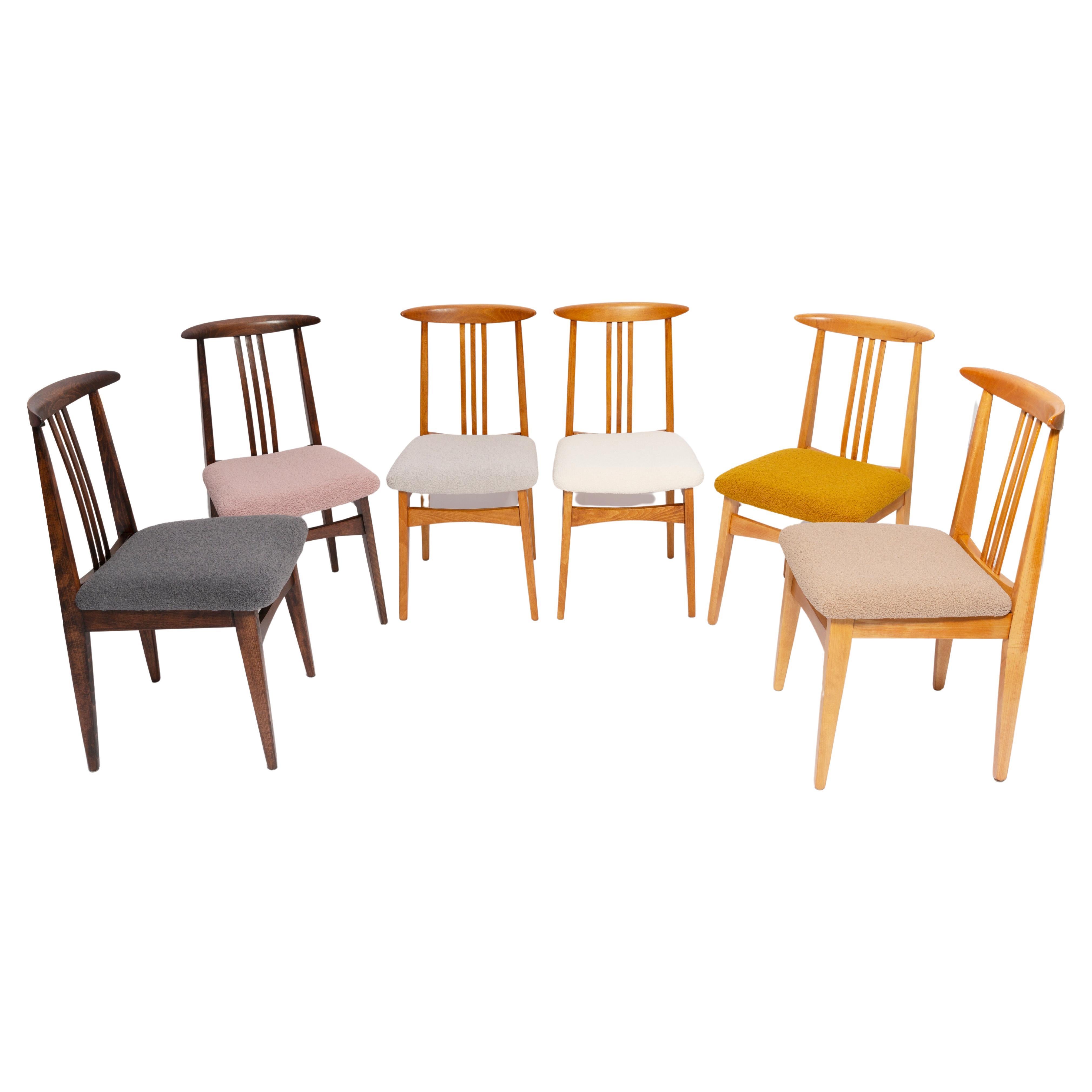 Set of Six Mid-Century Colorful Boucle Chairs, M Zielinski, Europe, 1960