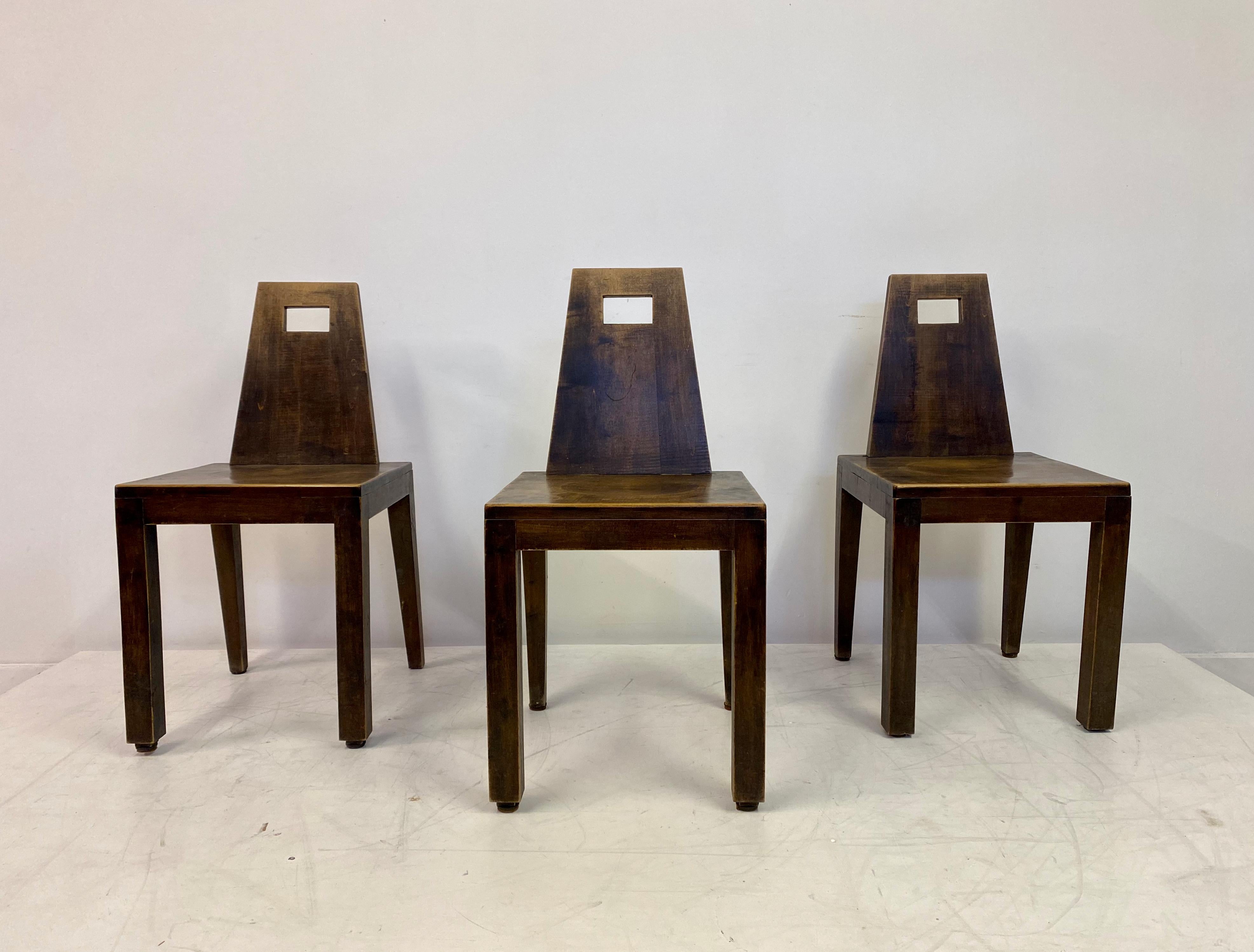 Wood Set of Six Mid Century Brutalist Dining Chairs For Sale