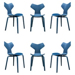 Set of Six Mid Century Danish Modern Arne Jacobsen Grand Prix Dining Chairs Set