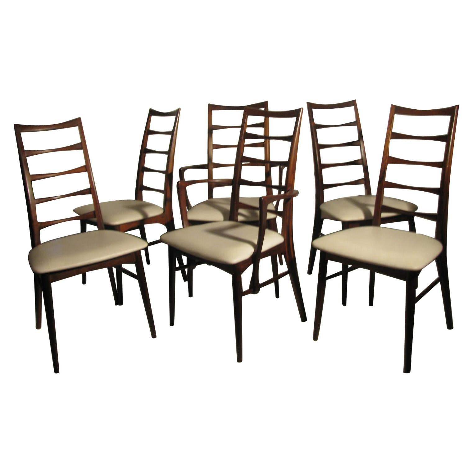 Set of Six Midcentury Danish Modern Rosewood Dining Chairs by Niels Koefoed