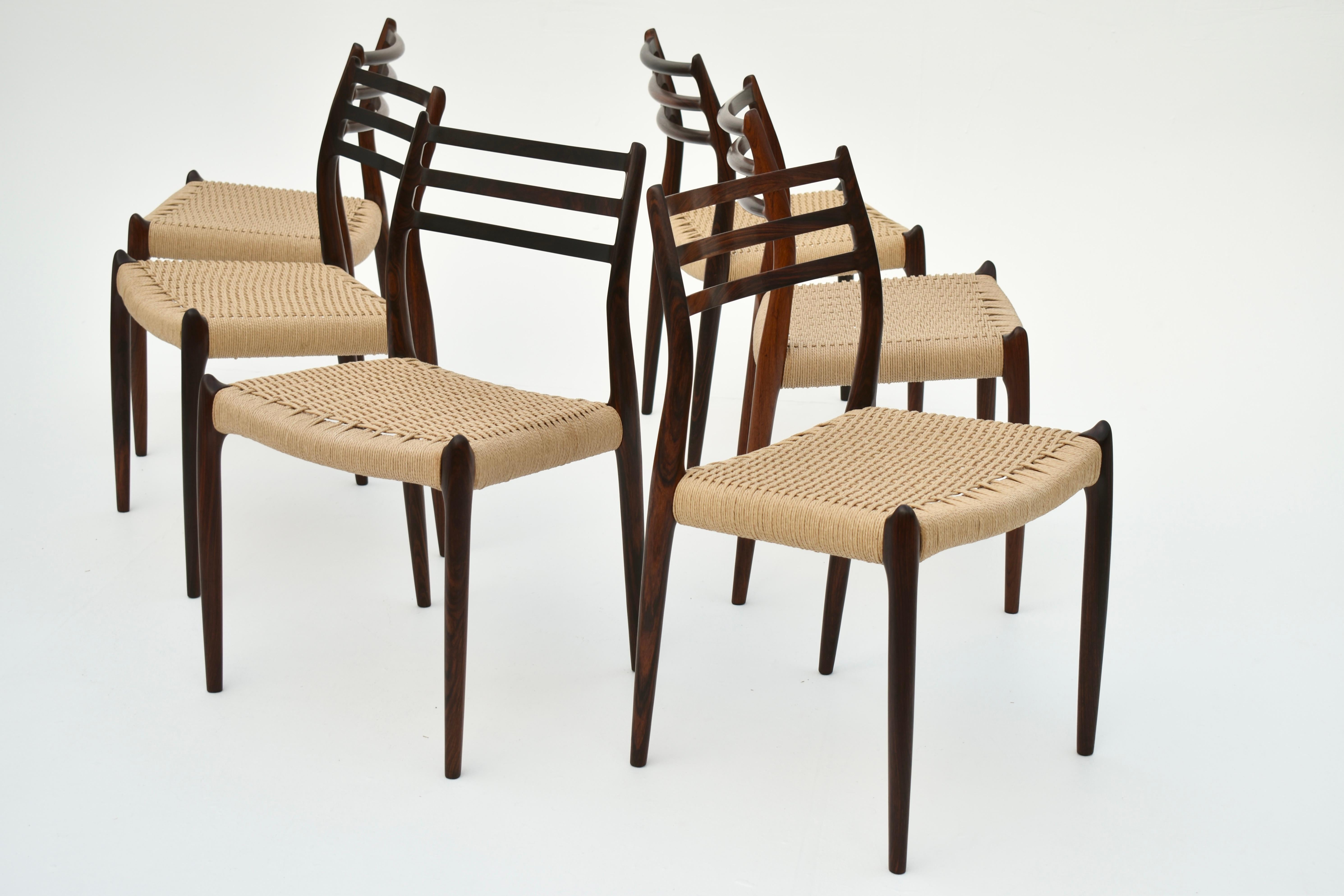 Set Of Six Mid Century Danish Niels Moller Model 78 Rosewood Dining Chairs For Sale 6