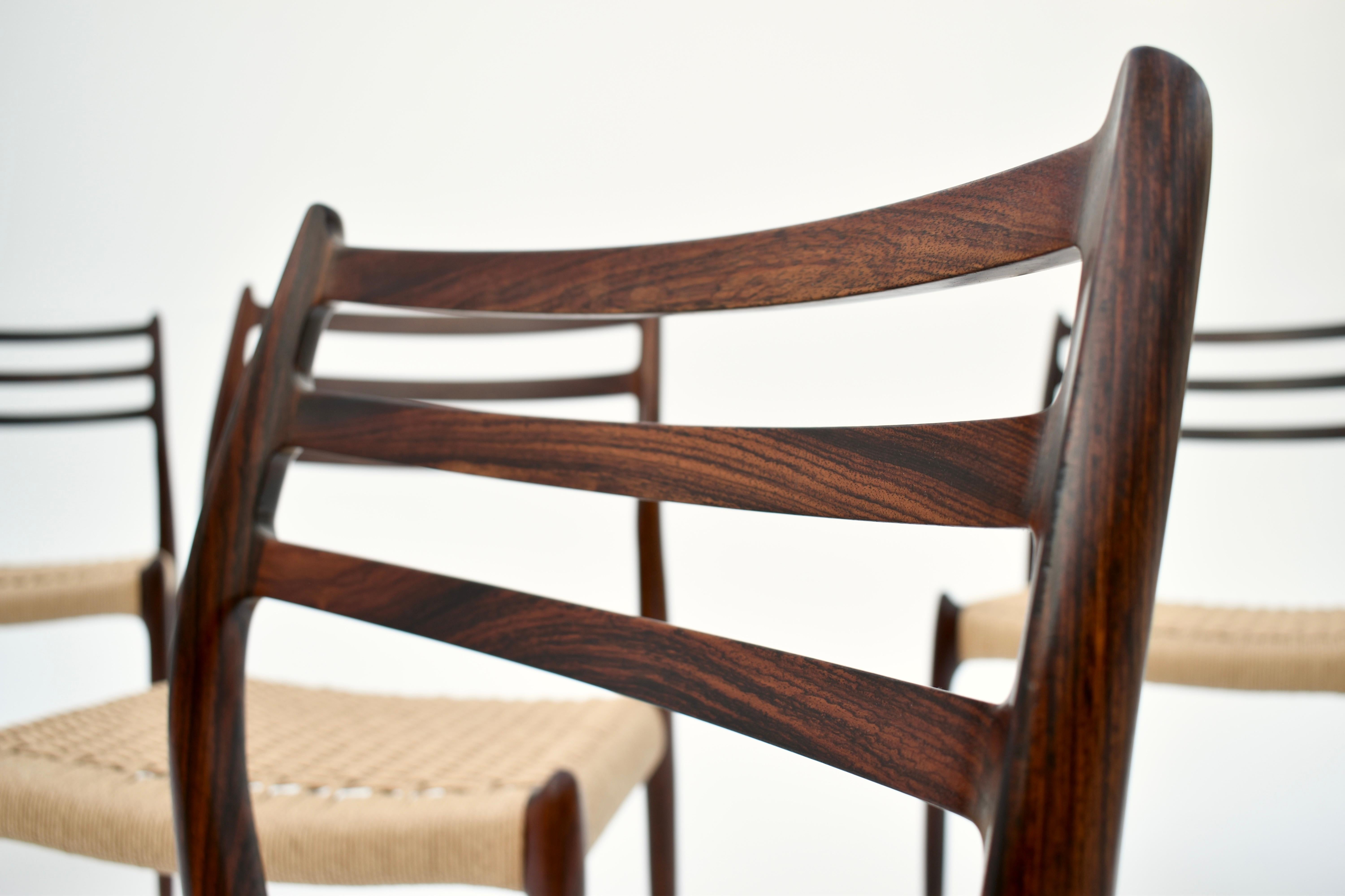 Set Of Six Mid Century Danish Niels Moller Model 78 Rosewood Dining Chairs For Sale 8