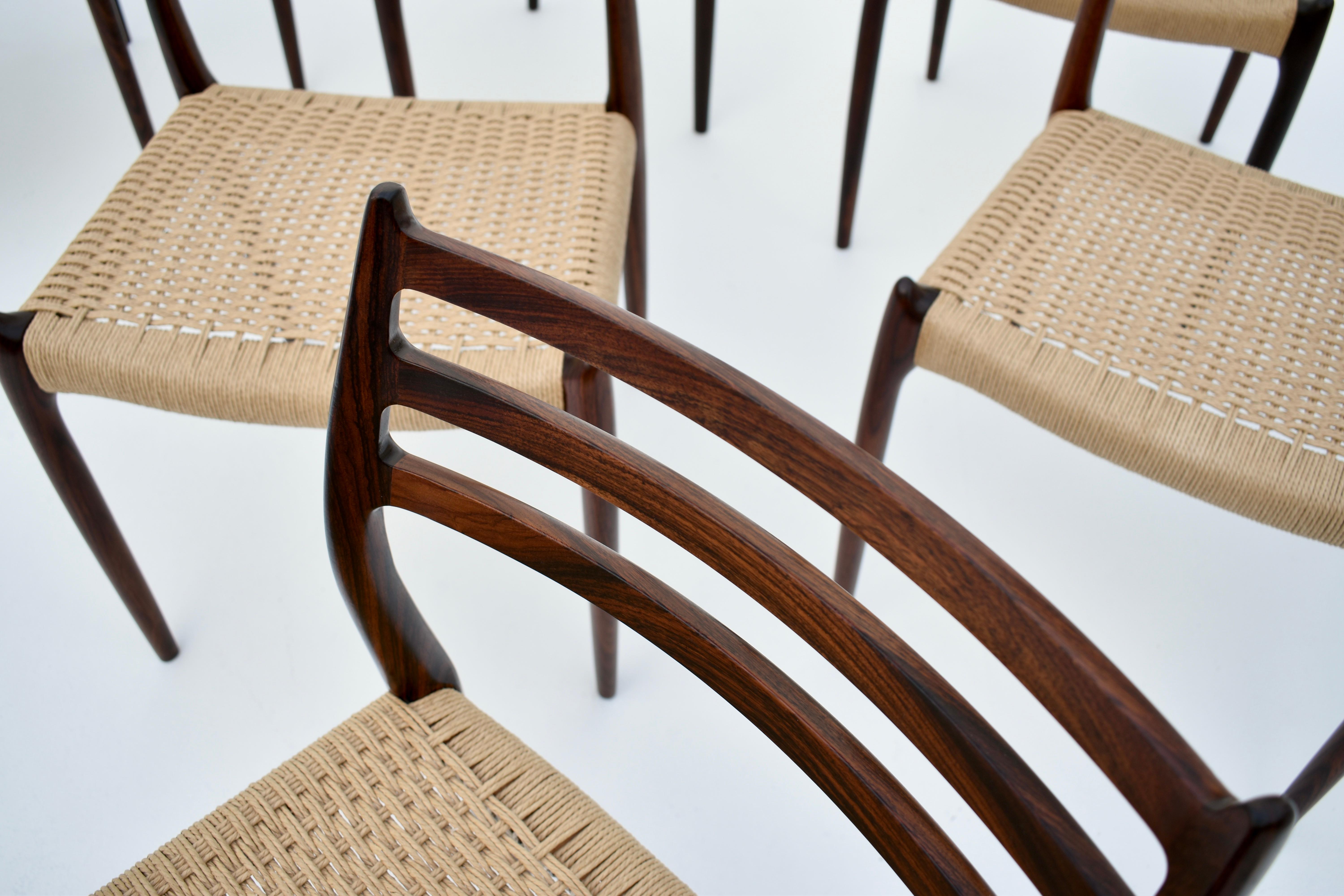 Set Of Six Mid Century Danish Niels Moller Model 78 Rosewood Dining Chairs For Sale 9