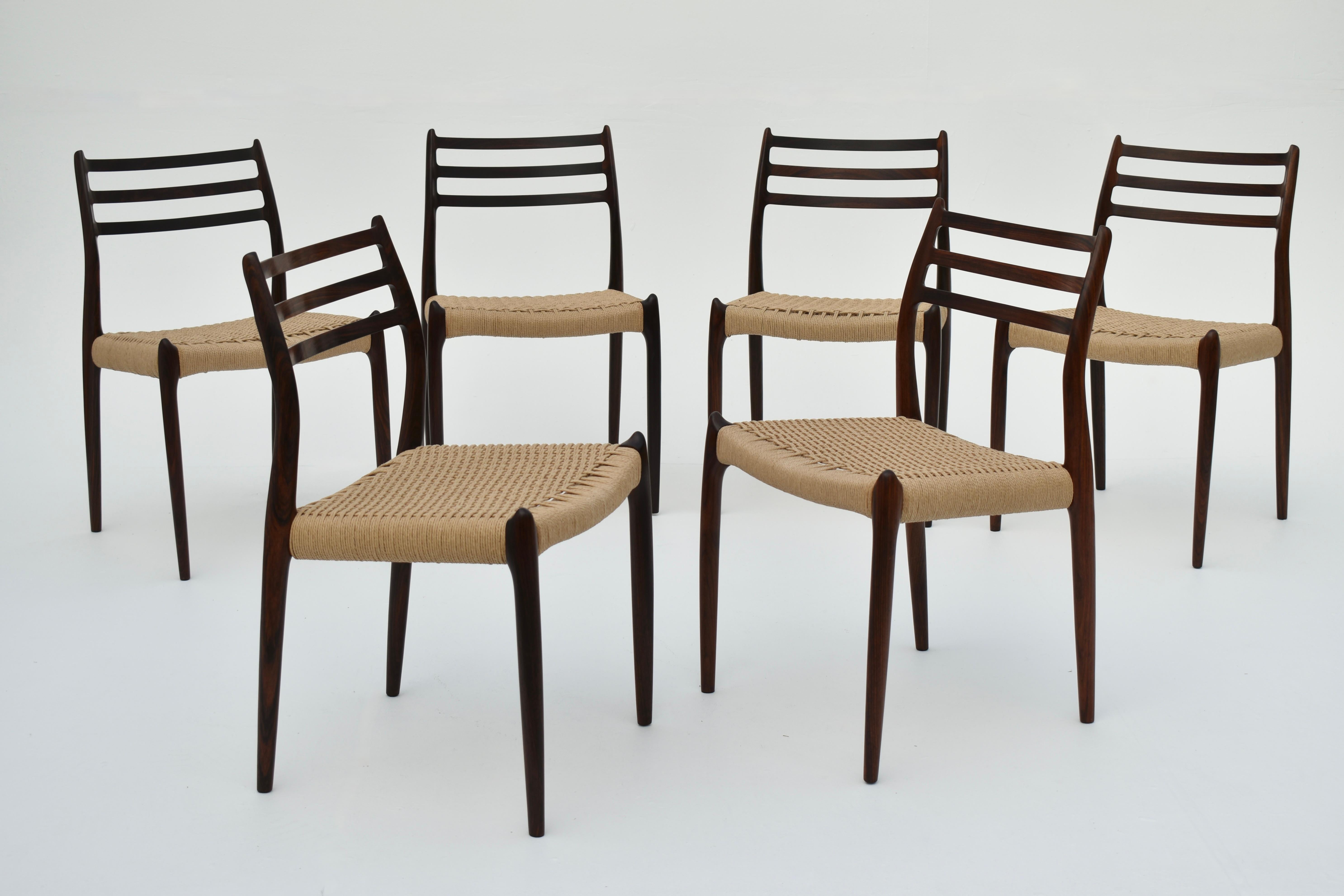 Mid-20th Century Set Of Six Mid Century Danish Niels Moller Model 78 Rosewood Dining Chairs For Sale
