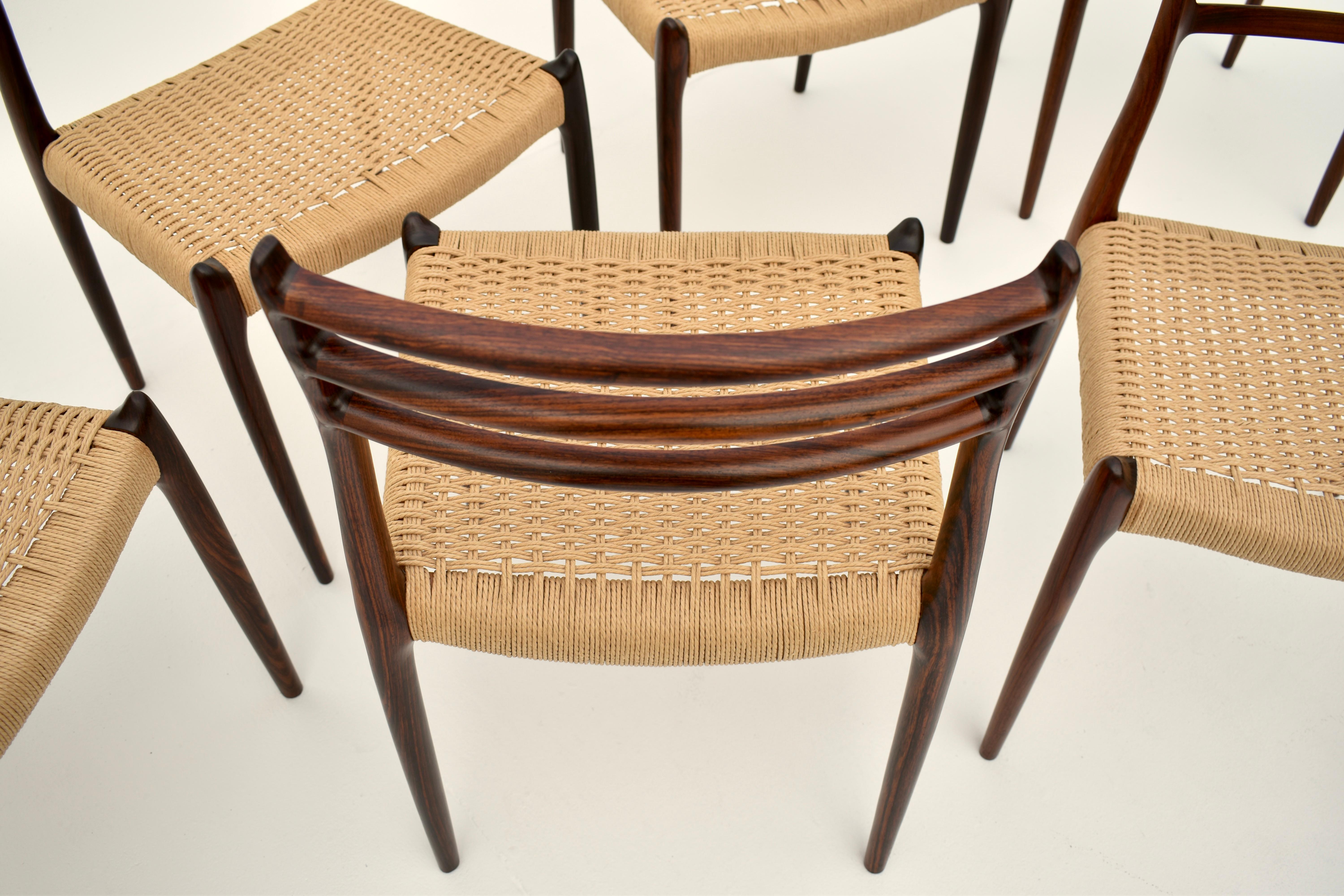 Set Of Six Mid Century Danish Niels Moller Model 78 Rosewood Dining Chairs For Sale 1
