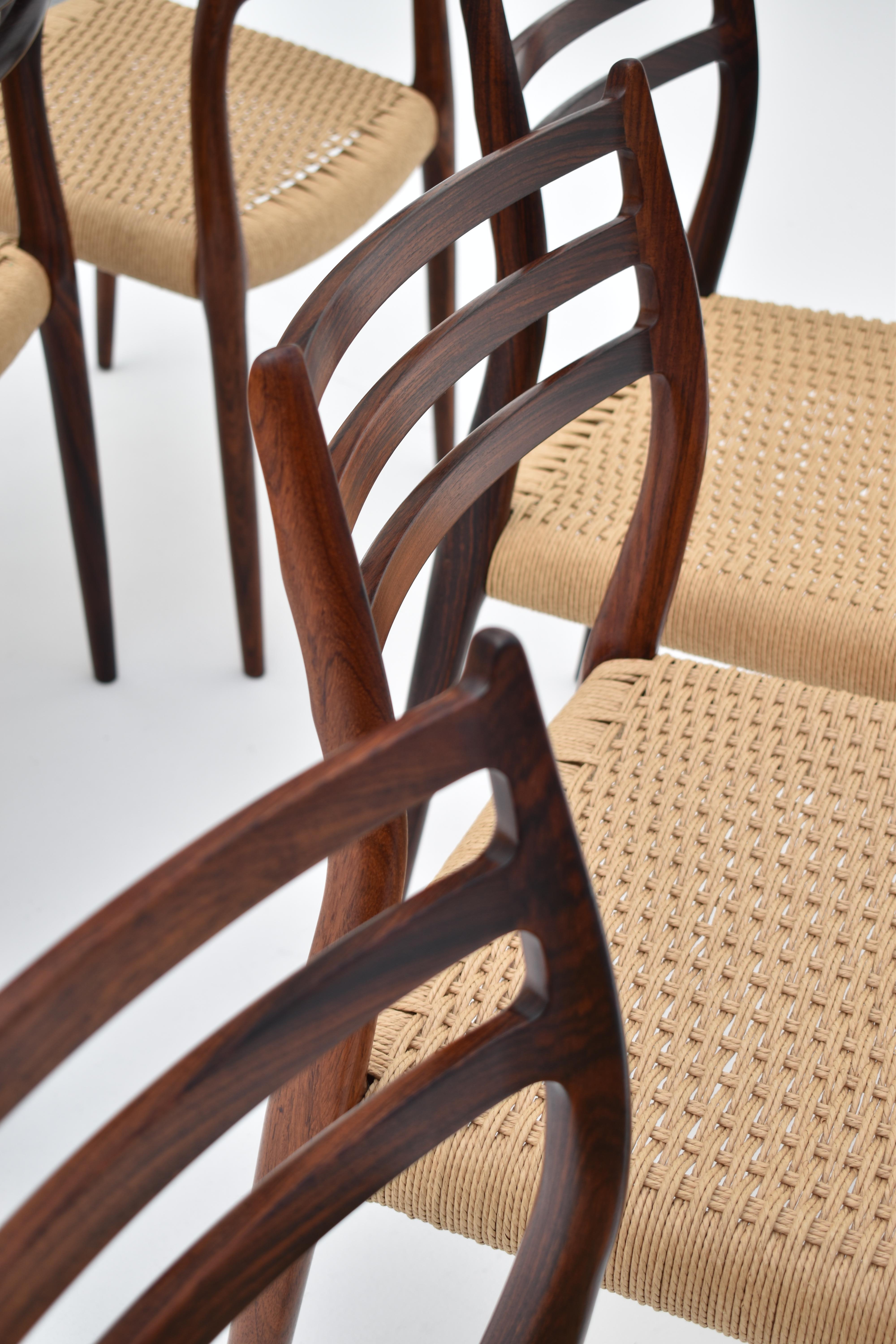 Set Of Six Mid Century Danish Niels Moller Model 78 Rosewood Dining Chairs For Sale 4