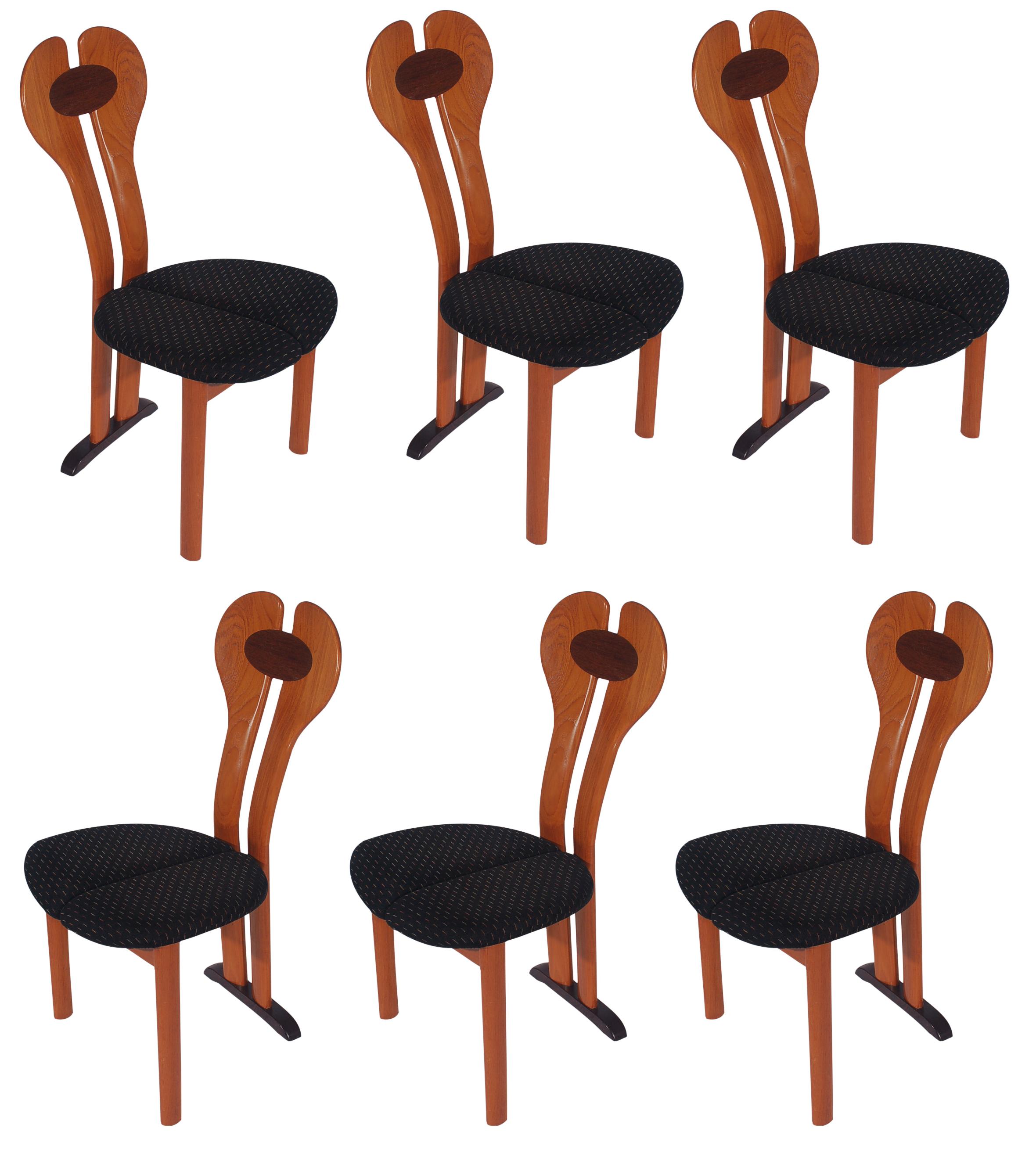 Set of Six Midcentury Danish Postmodern Dining Chairs in Teak and Rosewood In Good Condition In Philadelphia, PA