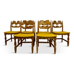 Set di sei sedie da pranzo danesi in rovere "Razorblade" in stile Mid-Century di Henning Kjaernulf