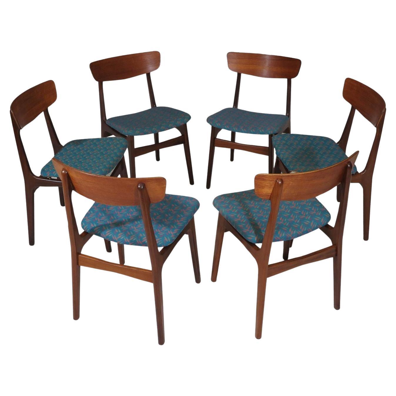Set of Six Mid-century Danish Teak Dining Chairs for Reupholstery For Sale