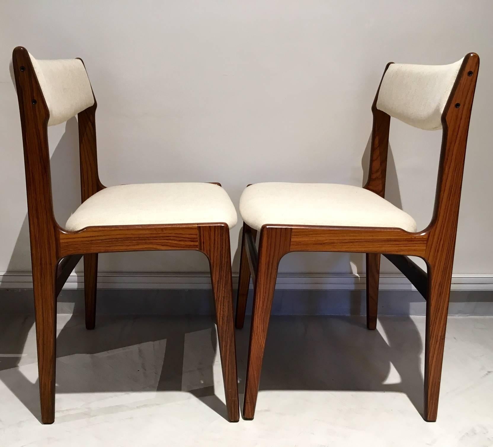 Veneer Set of Six Midcentury Danish Wooden Dining Chairs with White Covers