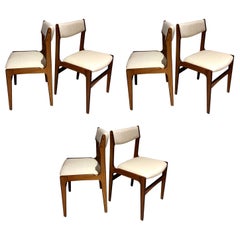 Set of Six Midcentury Danish Wooden Dining Chairs with White Covers