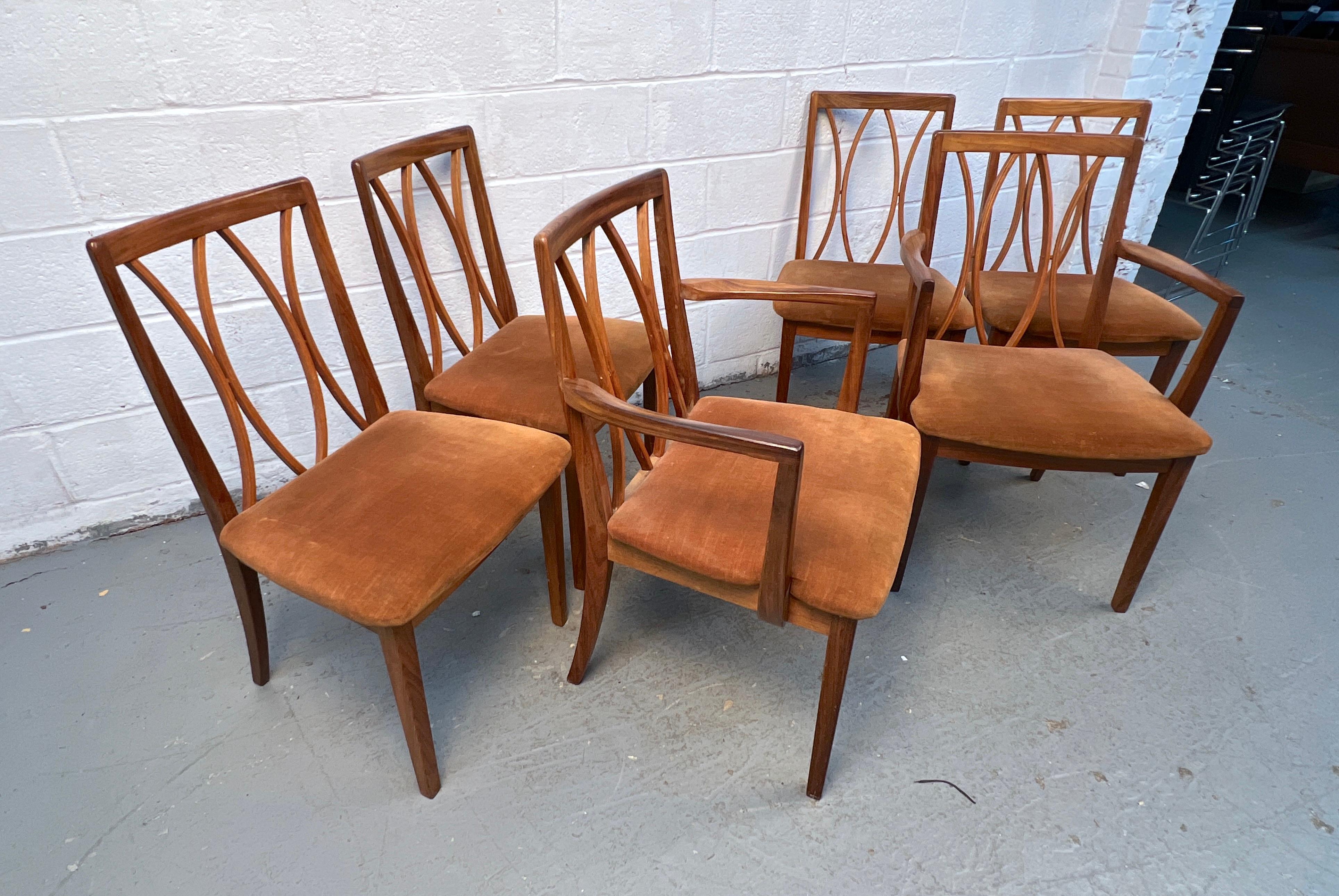 Set di sei sedie da pranzo di metà secolo di G-Plan In condizioni buone in vendita a Brooklyn, NY