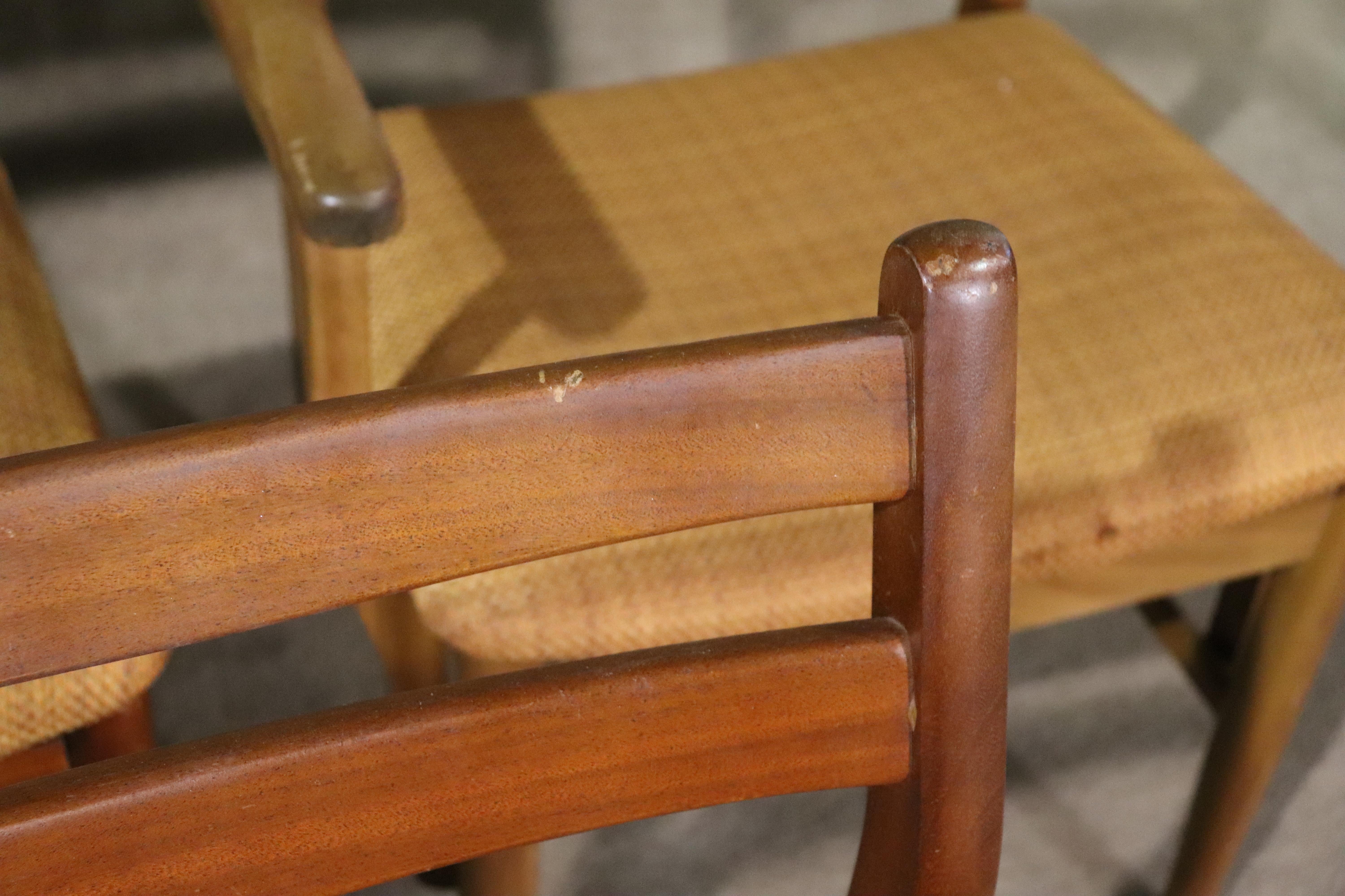 Walnut Set of Six Mid-Century Dining Chairs For Sale