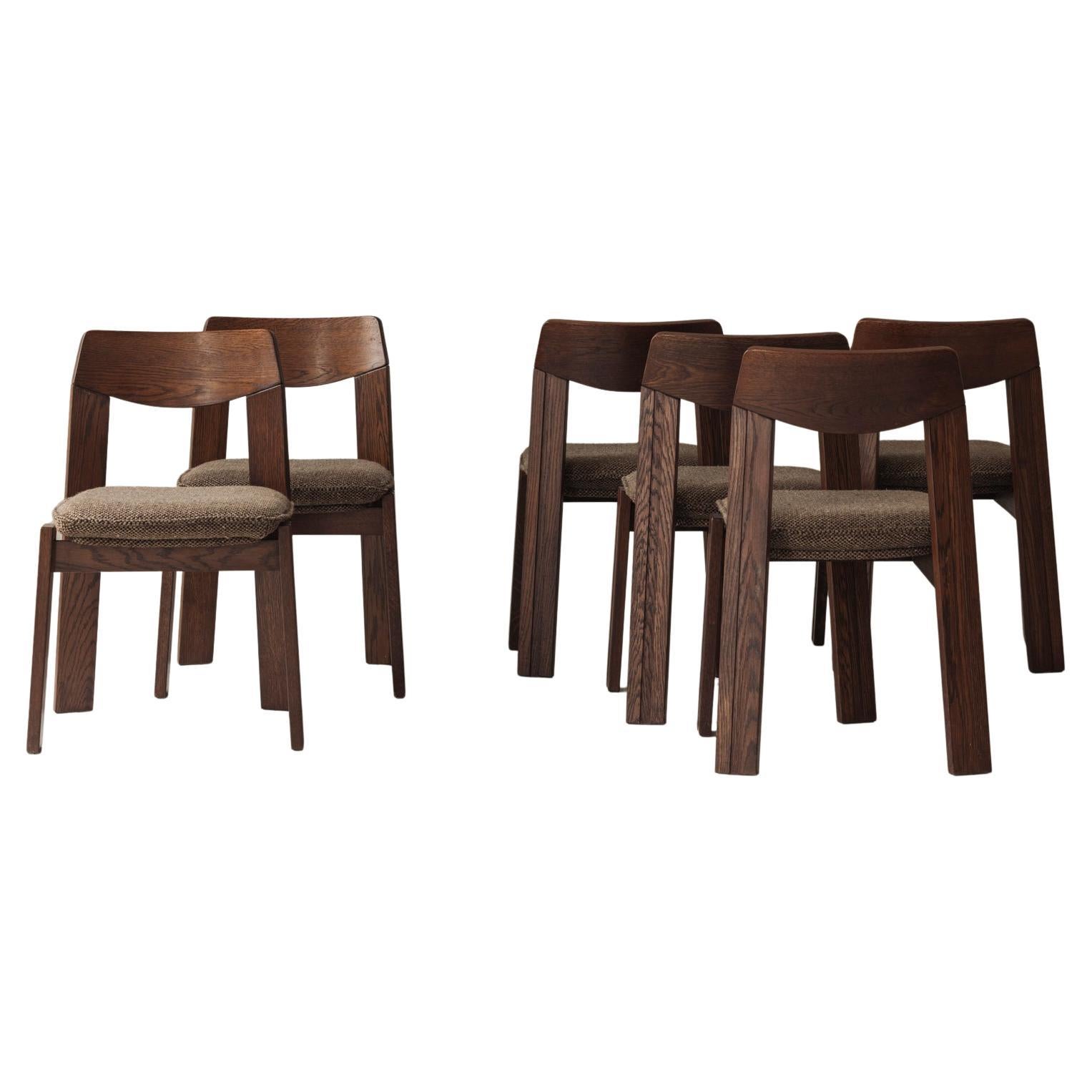 Set of six mid-century dining chairs in oak and fabric, 1950s en vente