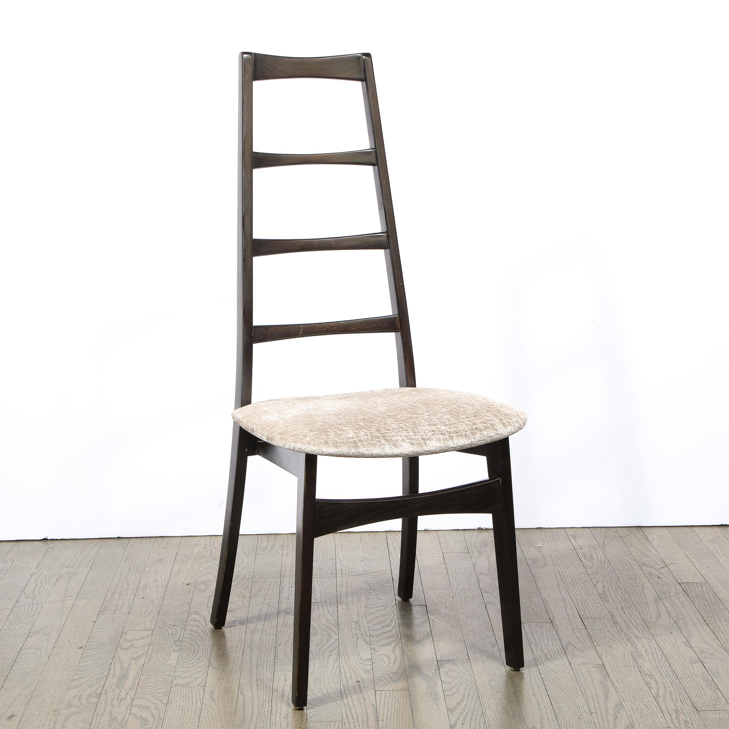 Set of Six Mid Century Ebonized Teak & Gauffraged Velvet Chairs by Niels Koefoed 5