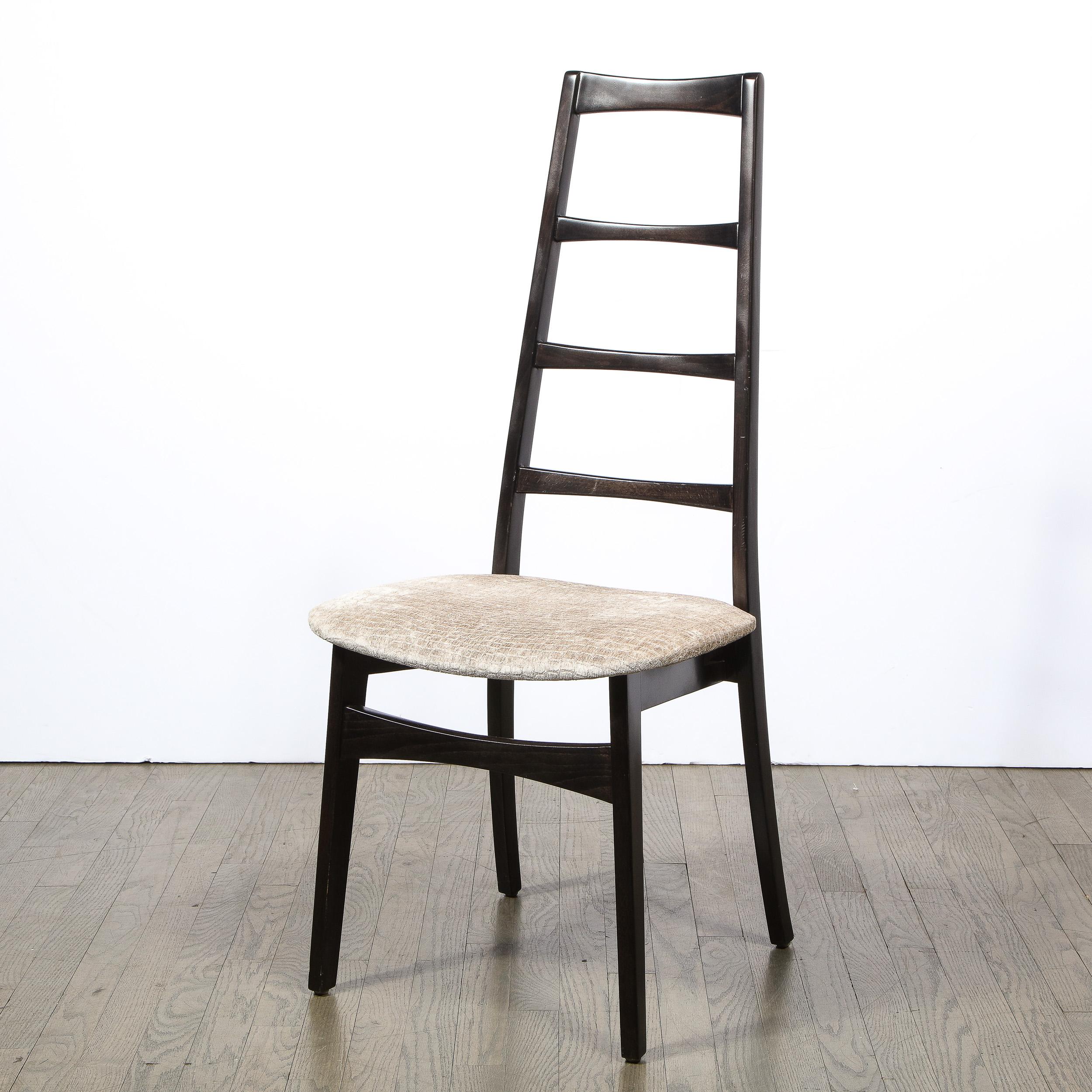 Danish Set of Six Mid Century Ebonized Teak & Gauffraged Velvet Chairs by Niels Koefoed