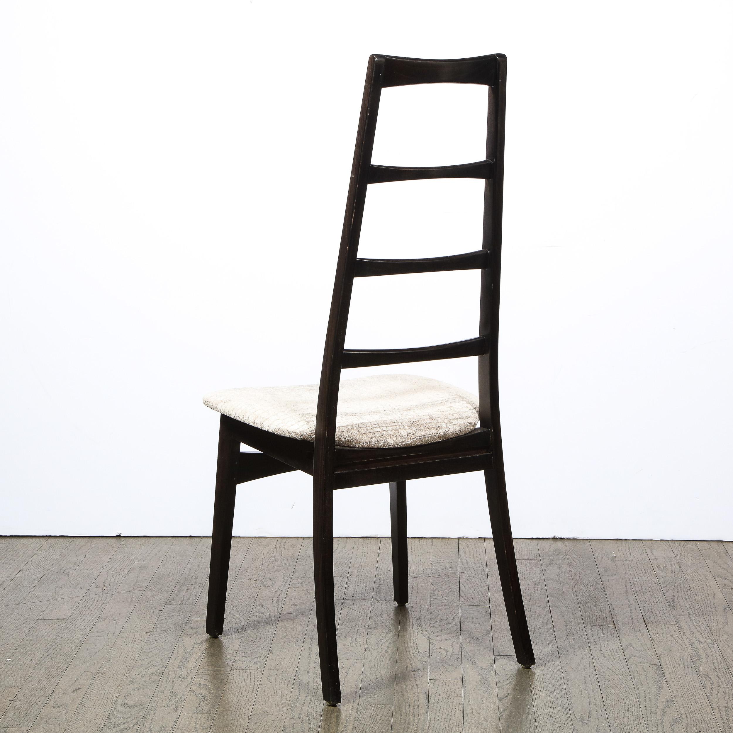 Set of Six Mid Century Ebonized Teak & Gauffraged Velvet Chairs by Niels Koefoed 1