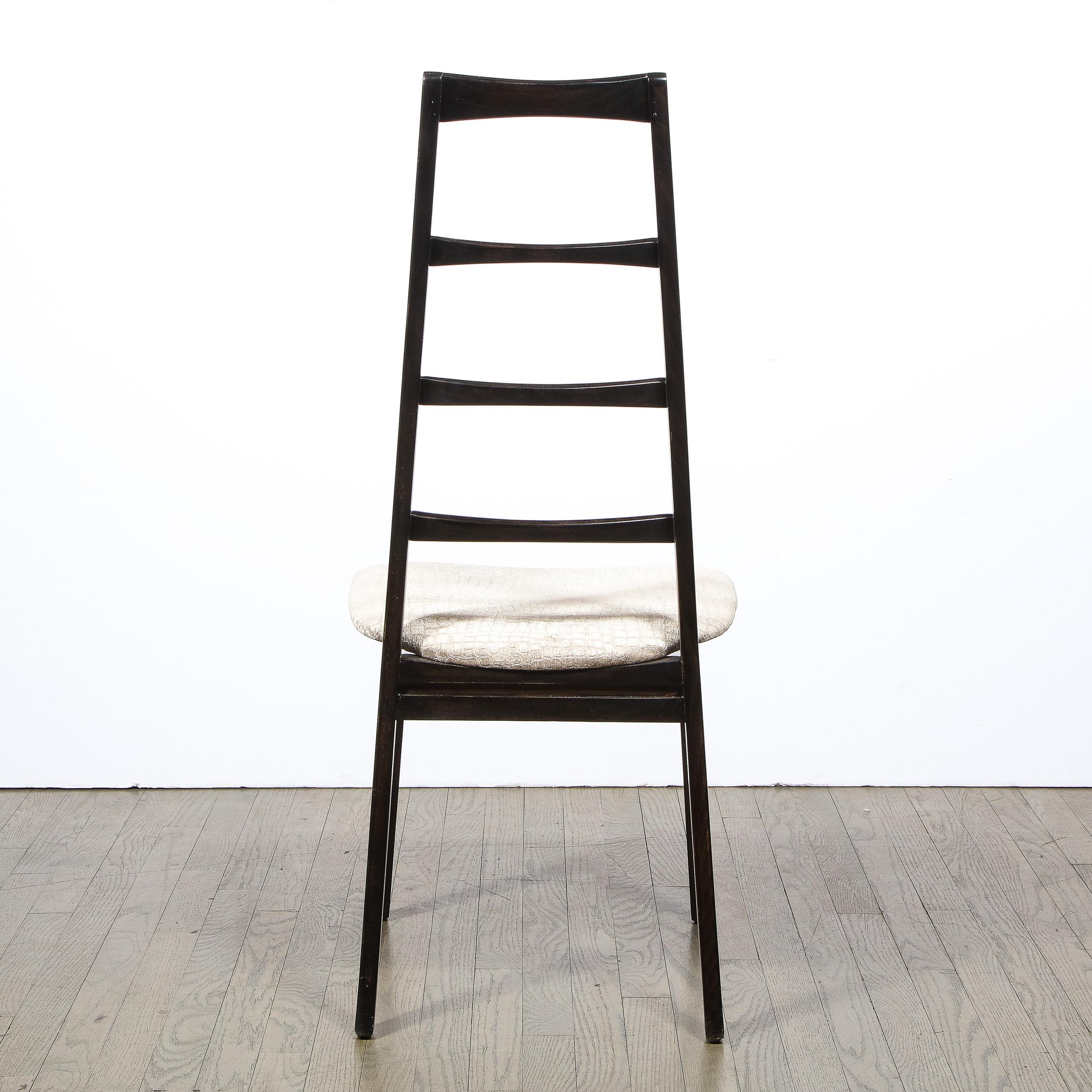 Set of Six Mid Century Ebonized Teak & Gauffraged Velvet Chairs by Niels Koefoed 2
