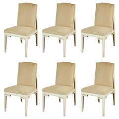 Set of Six Mid-Century Faux Parchment Dining Chairs