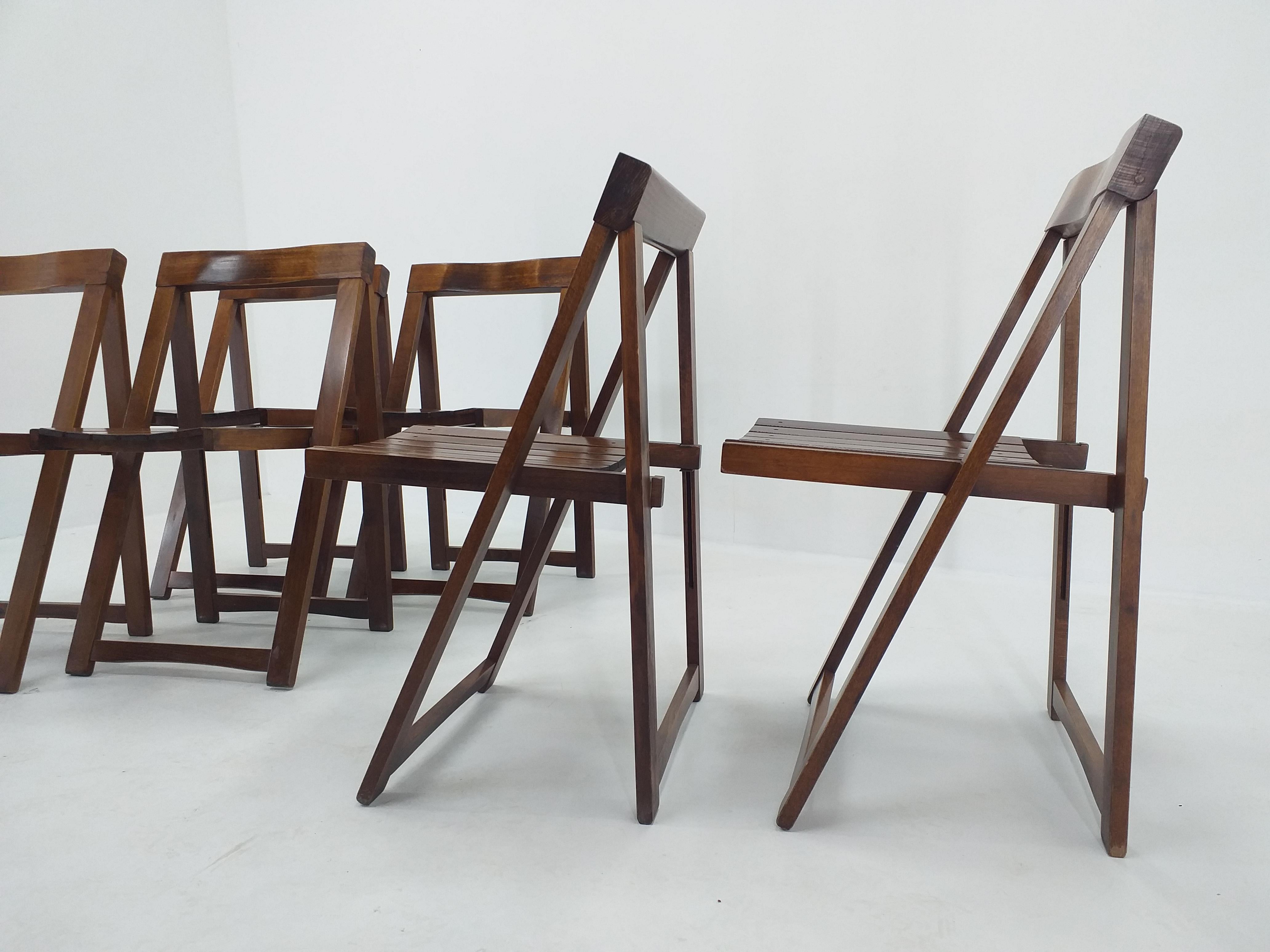 Satz von sechs klappbaren Stühlen aus der Mitte des Jahrhunderts Aldo Jacober für Alberto Bazzani, 1960er Jahre im Angebot 4