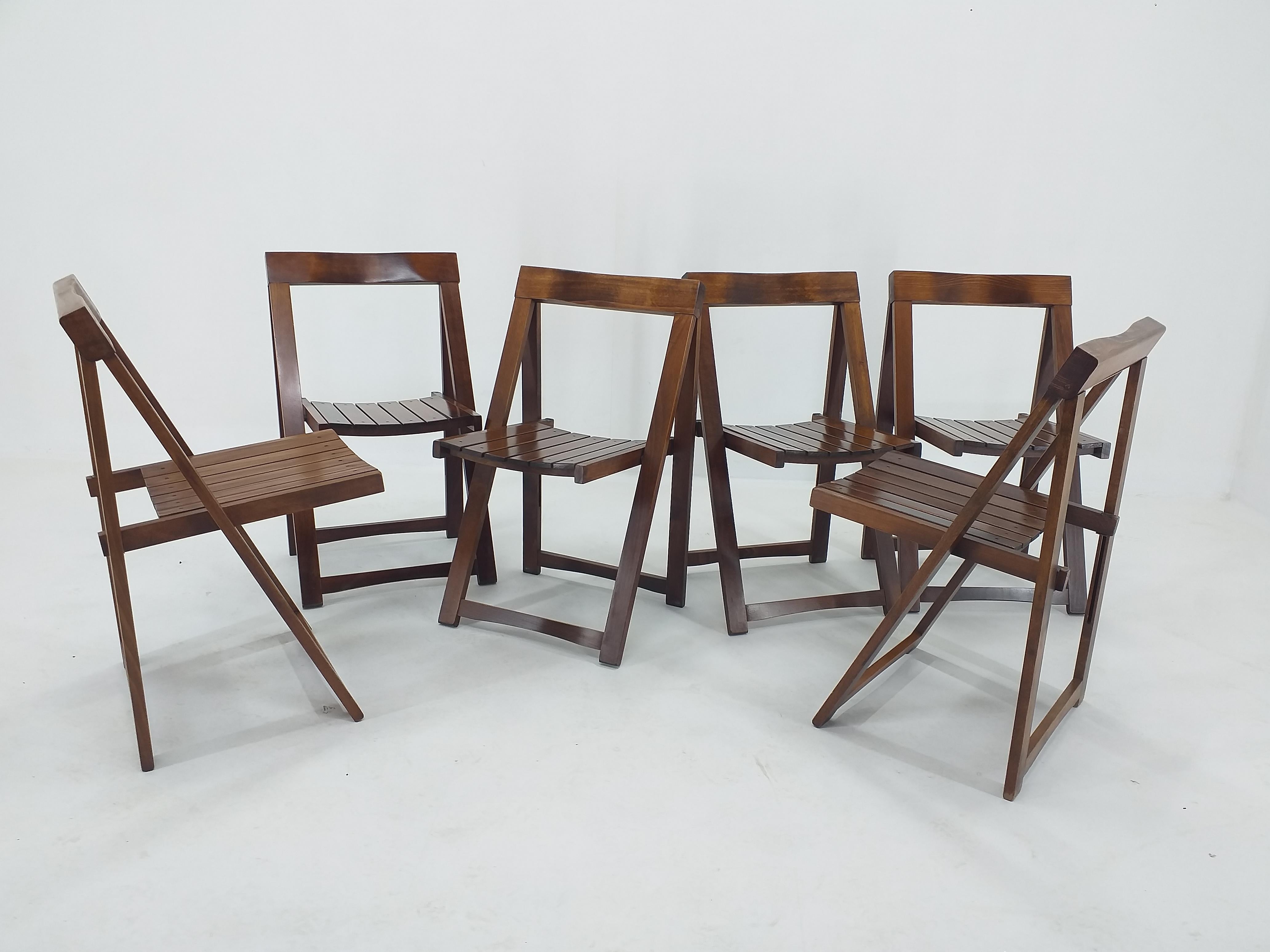 Mid-Century Modern Set of Six Mid Century Folding Chairs Aldo Jacober for Alberto Bazzani, 1960s For Sale