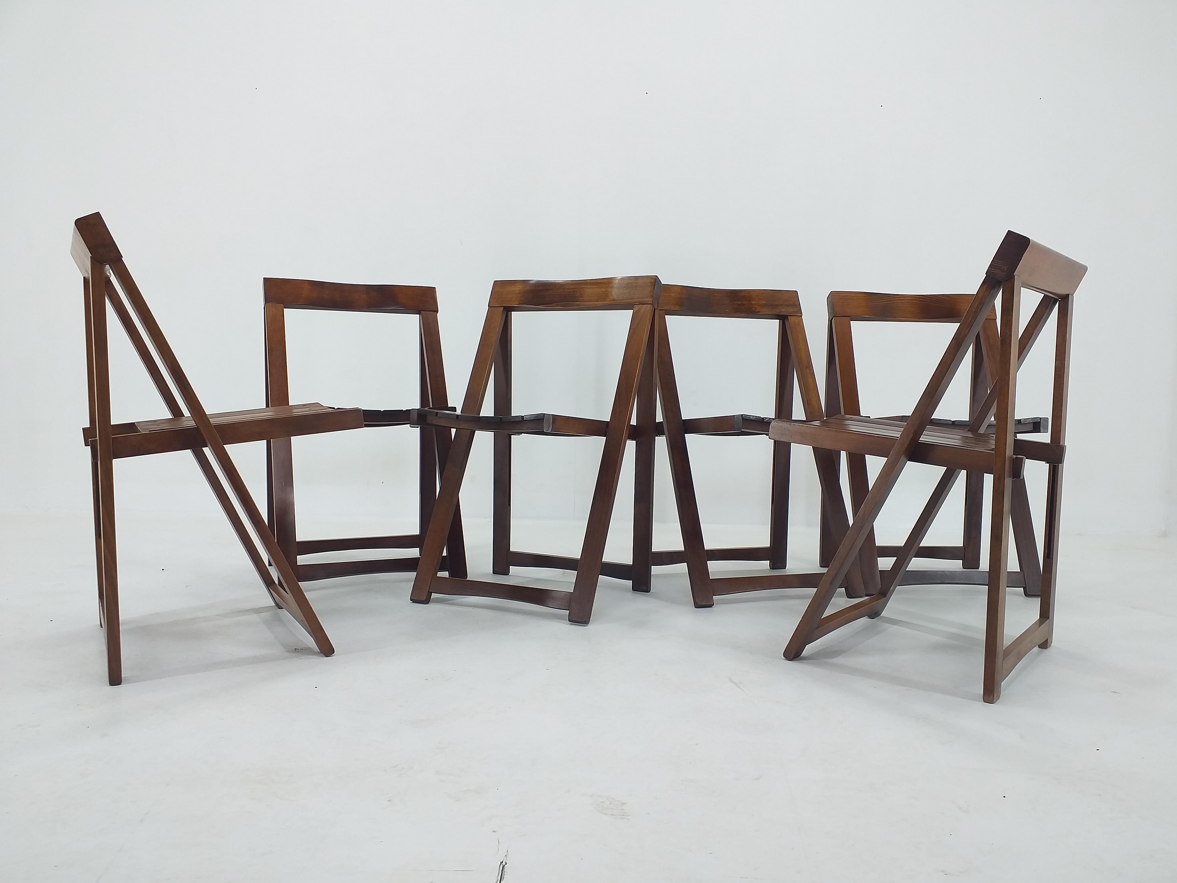 Italian Set of Six Mid Century Folding Chairs Aldo Jacober for Alberto Bazzani, 1960s For Sale